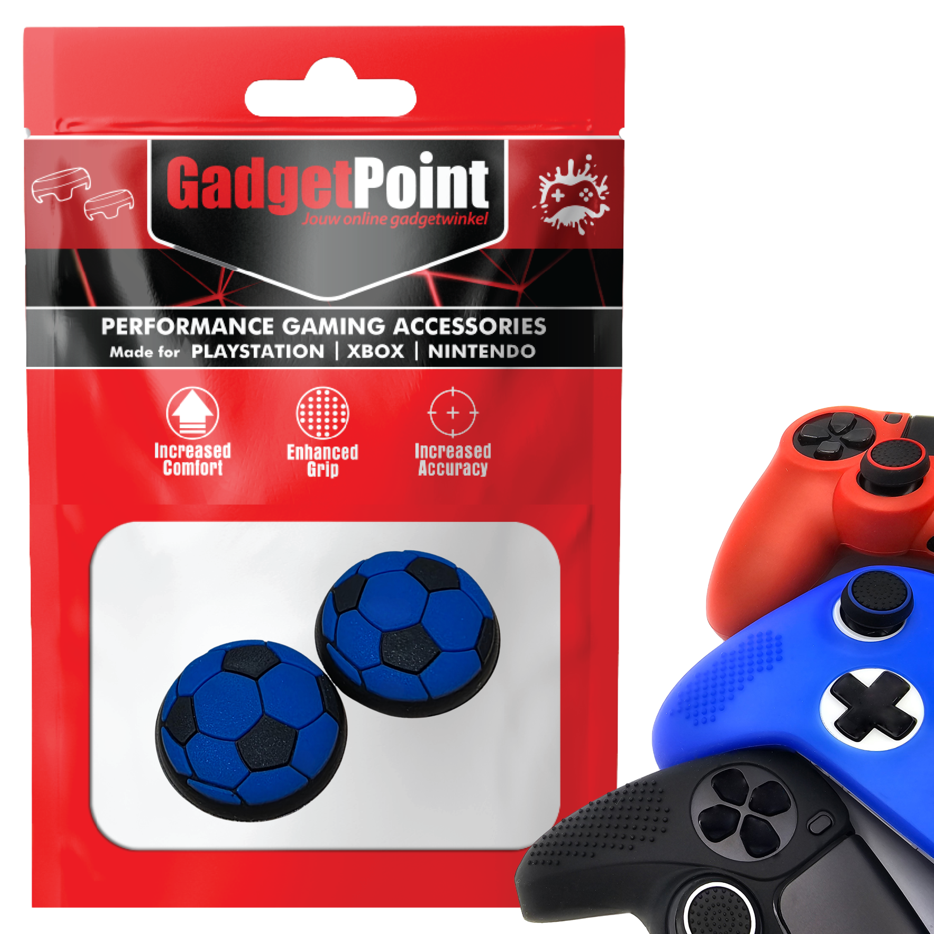 Thumb Grips voor PS5, PS4, PlayStation, Xbox Series X/S, One, 360 & Nintendo Switch Pro Controller - Gaming Thumbgrips - Performance Thumbsticks - Anti-Slip Joystick Caps - Bescherming Accessoires - Voetbal - Blauw