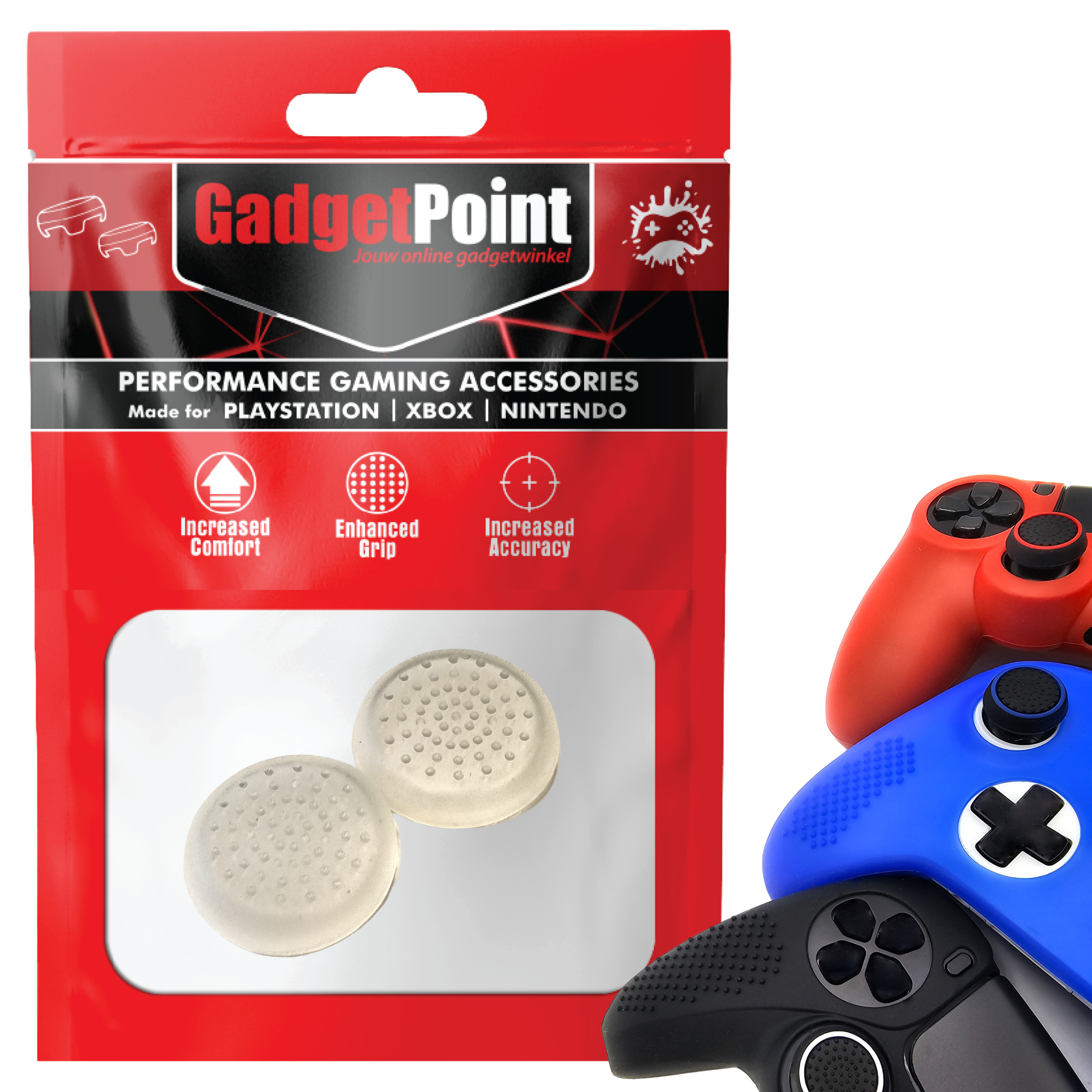 Thumb Grips voor PS5, PS4, PlayStation, Xbox Series X/S, One, 360 & Nintendo Switch Pro Controller - Gaming Thumbgrips - Performance Thumbsticks - Anti-Slip Joystick Caps - Bescherming Accessoires - Thumbs Stippen - Transparant