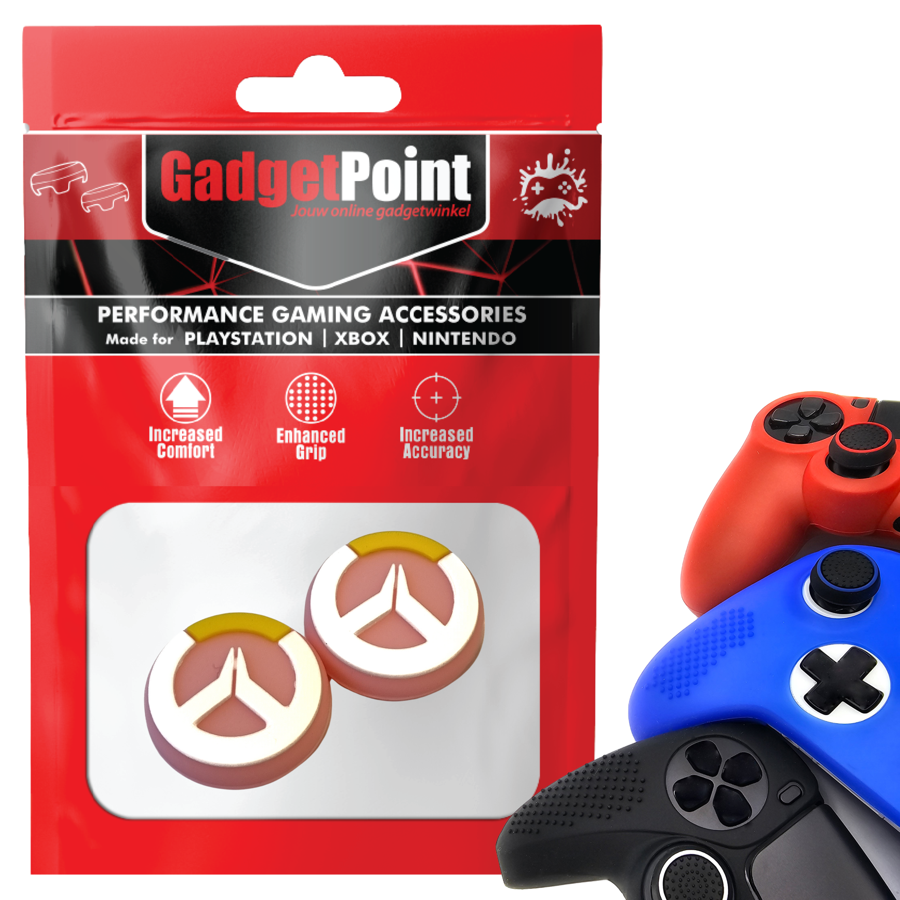Thumb Grips voor PS5, PS4, PlayStation, Xbox Series X/S, One, 360 & Nintendo Switch Pro Controller - Gaming Thumbgrips - Performance Thumbsticks - Anti-Slip Joystick Caps - Bescherming Accessoires - Roze met Wit/Geel