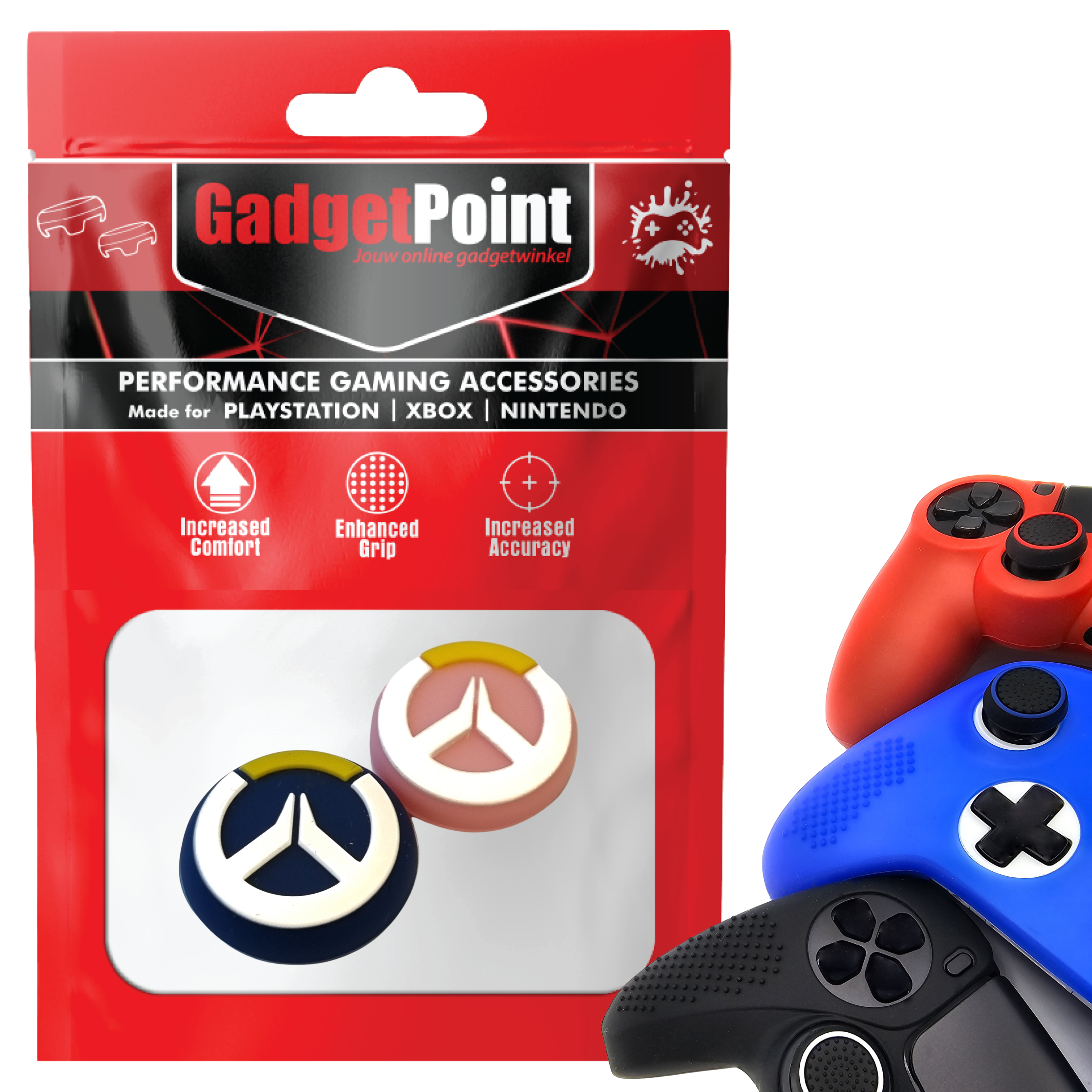 Thumb Grips voor PS5, PS4, PlayStation, Xbox Series X/S, One, 360 & Nintendo Switch Pro Controller - Gaming Thumbgrips - Performance Thumbsticks - Anti-Slip Joystick Caps - Bescherming Accessoires - Roze/Blauw met Wit/Geel