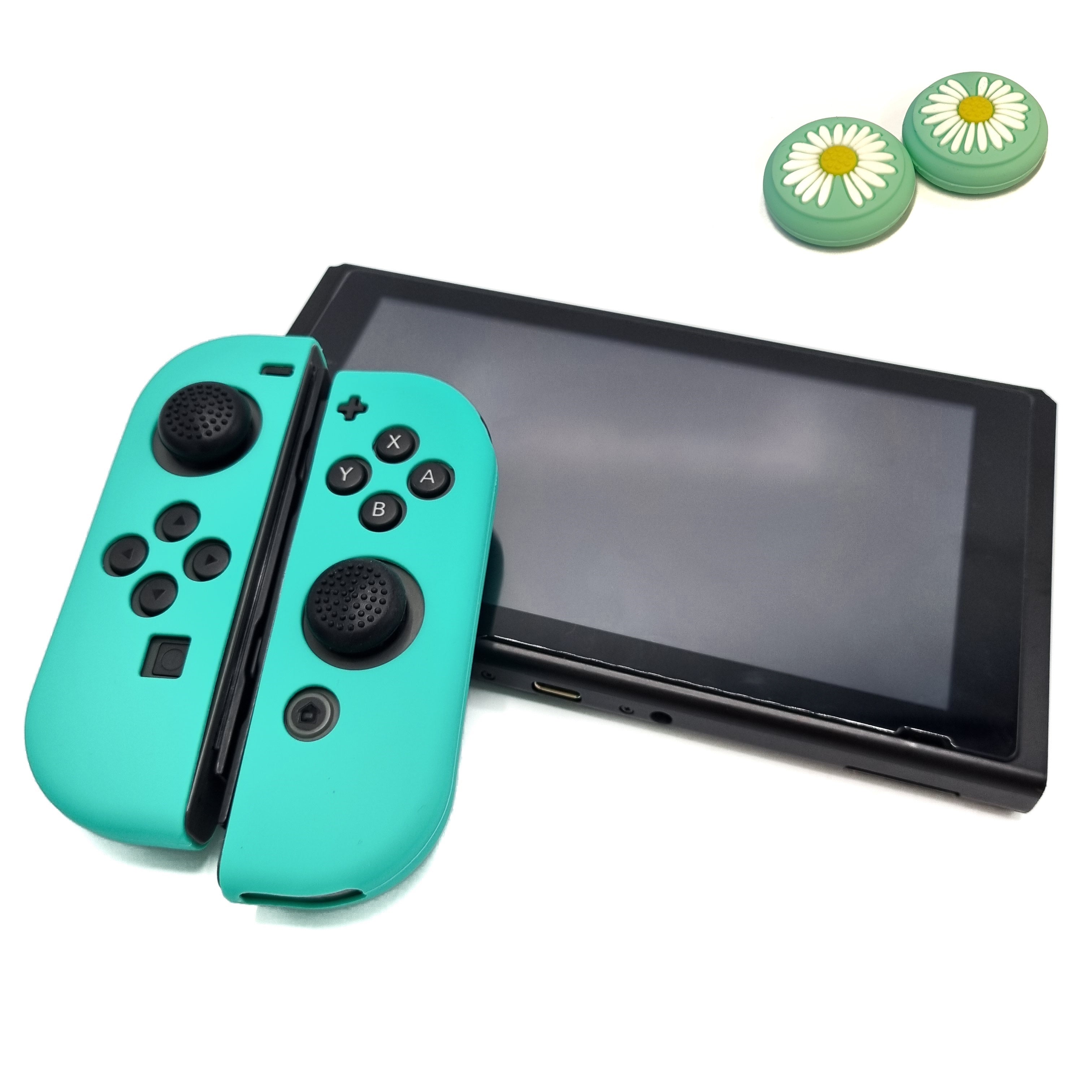 Cases & Skins + Thumb Grips for Nintendo Switch 1 - Performance Gaming Case - Soft Grip Covers - Anti-Slip Joy-Con Controller Accessories - Cobalt Green + Floral Green