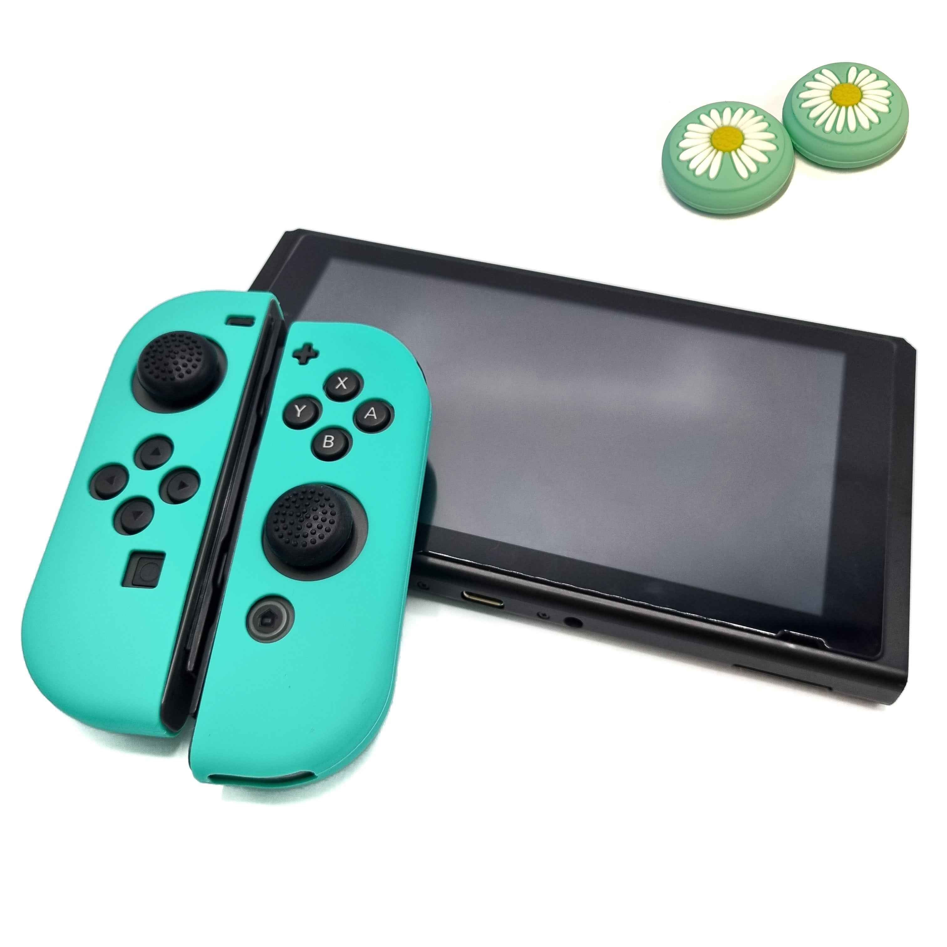 Hoesjes & Skins + Thumb Grips voor Nintendo Switch 1 - Performance Gaming Case - Soft Grip Covers - Anti-Slip Joy-Con Controller Accessoires - Cobalt Groen + Bloemetjes Groen