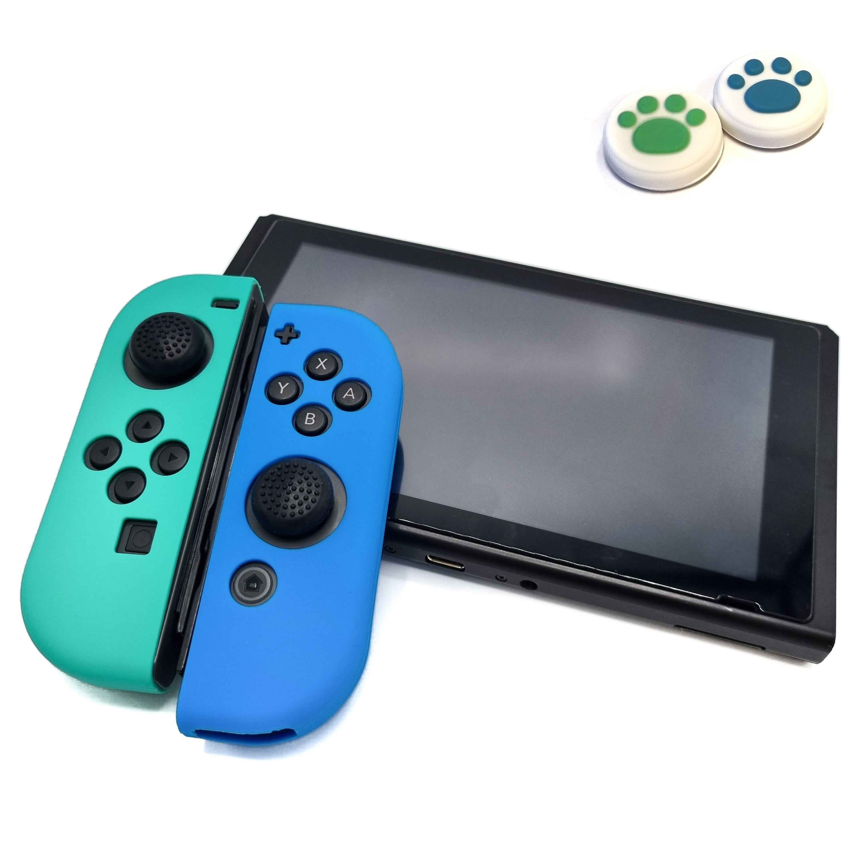 Hoesjes & Skins + Thumb Grips voor Nintendo Switch 1 - Performance Gaming Case - Soft Grip Covers - Anti-Slip Joy-Con Controller Accessoires - Lichtblauw/Cobalt groen + Pootjes Wit