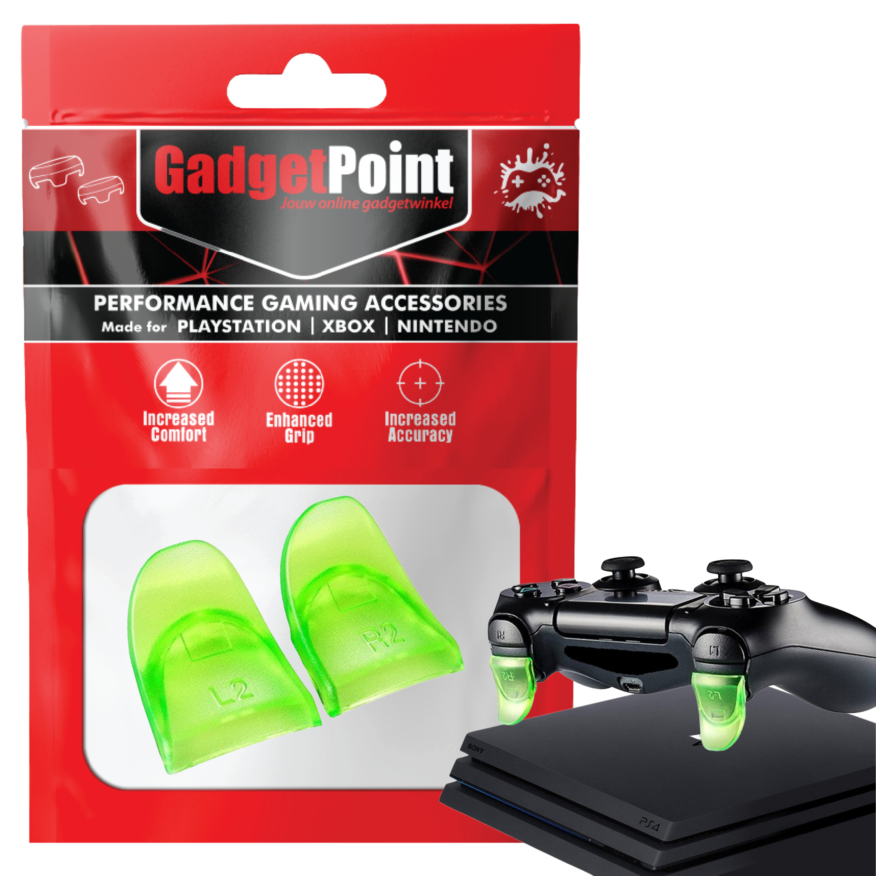 Controller Triggers voor PS4, PlayStation 4 - Trigger Stops Buttons - R2 - L2 - Performance Gaming Accessoires - Groen