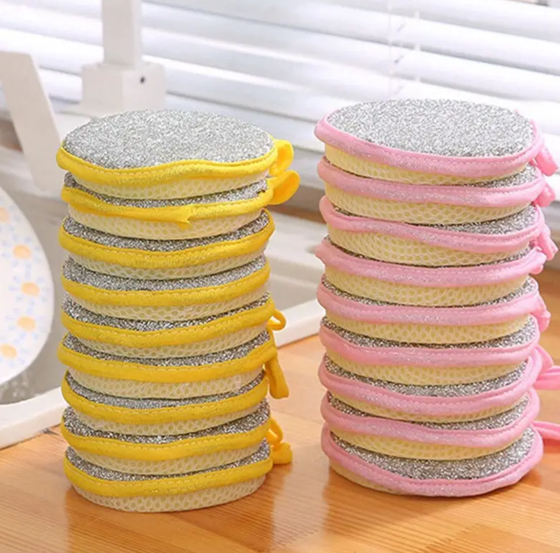 Schoonmaaksponsjes - Poets spons - Keukenspons - Set van 2 - Geel en Roze