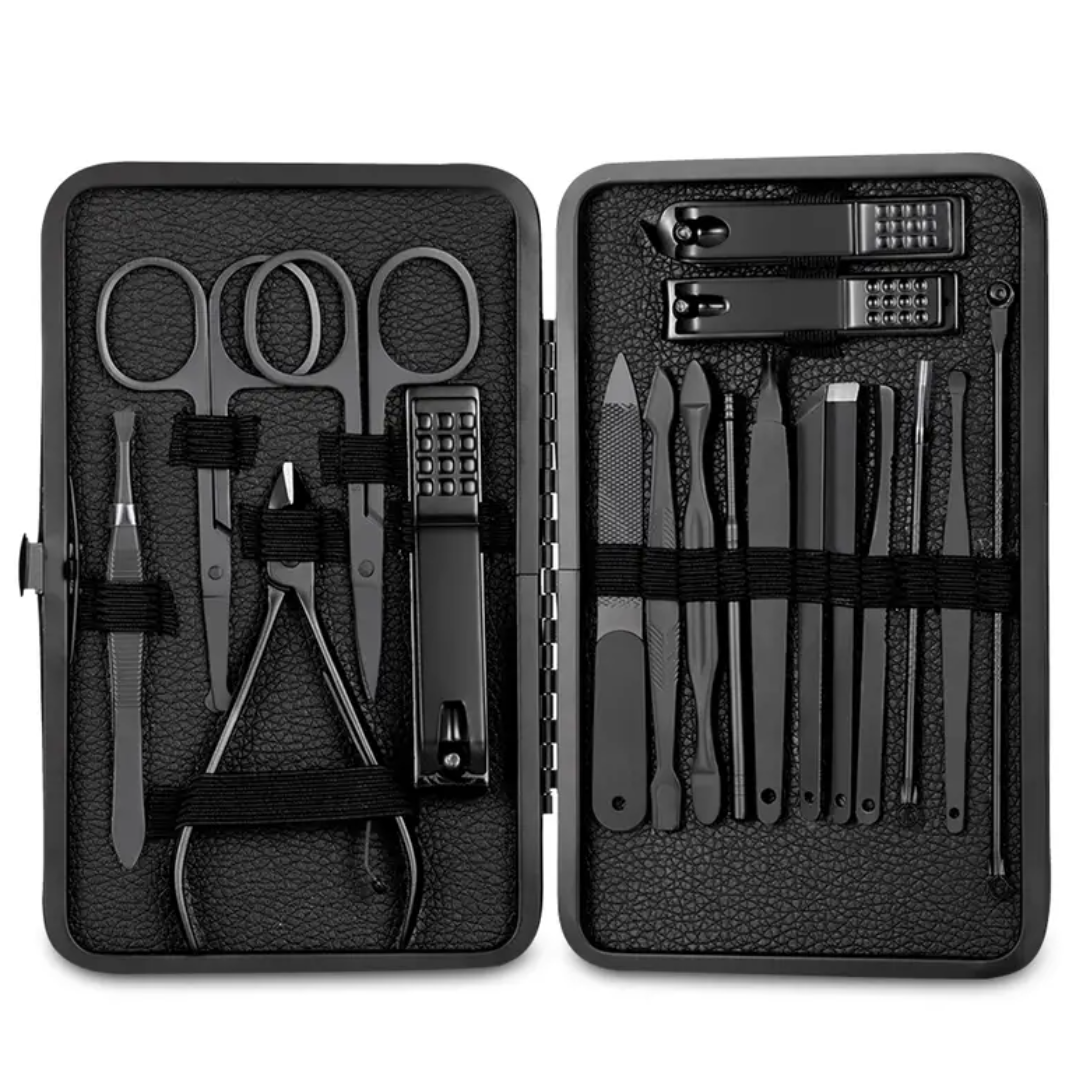 Pflegeset - Nagelknipser - Nagelschere - Schere - Schneiden - 18-teiliges Set - Edelstahl - Schwarz