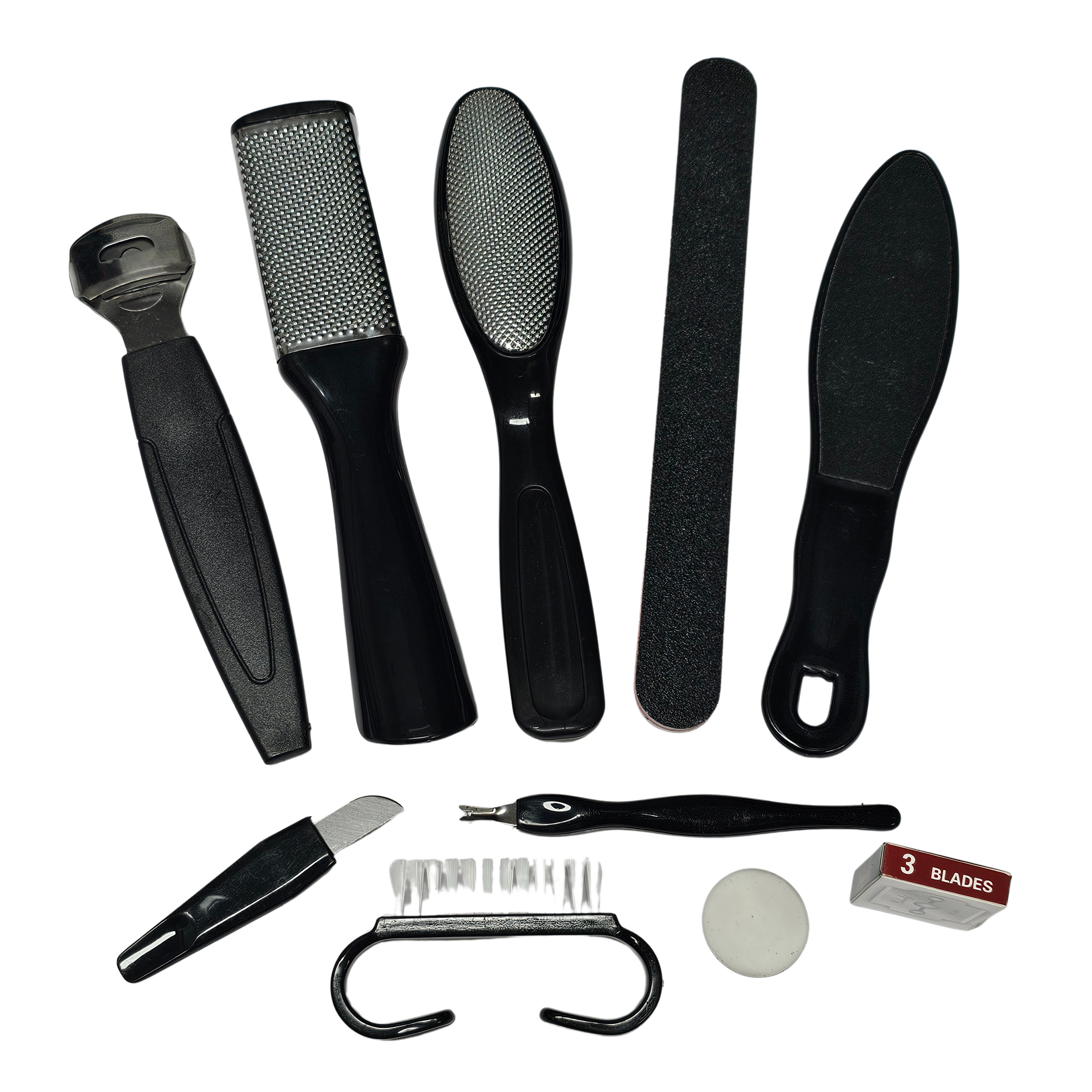 Care set - Nail file - Files - Brush - Knife - Set of 8 pieces - Black