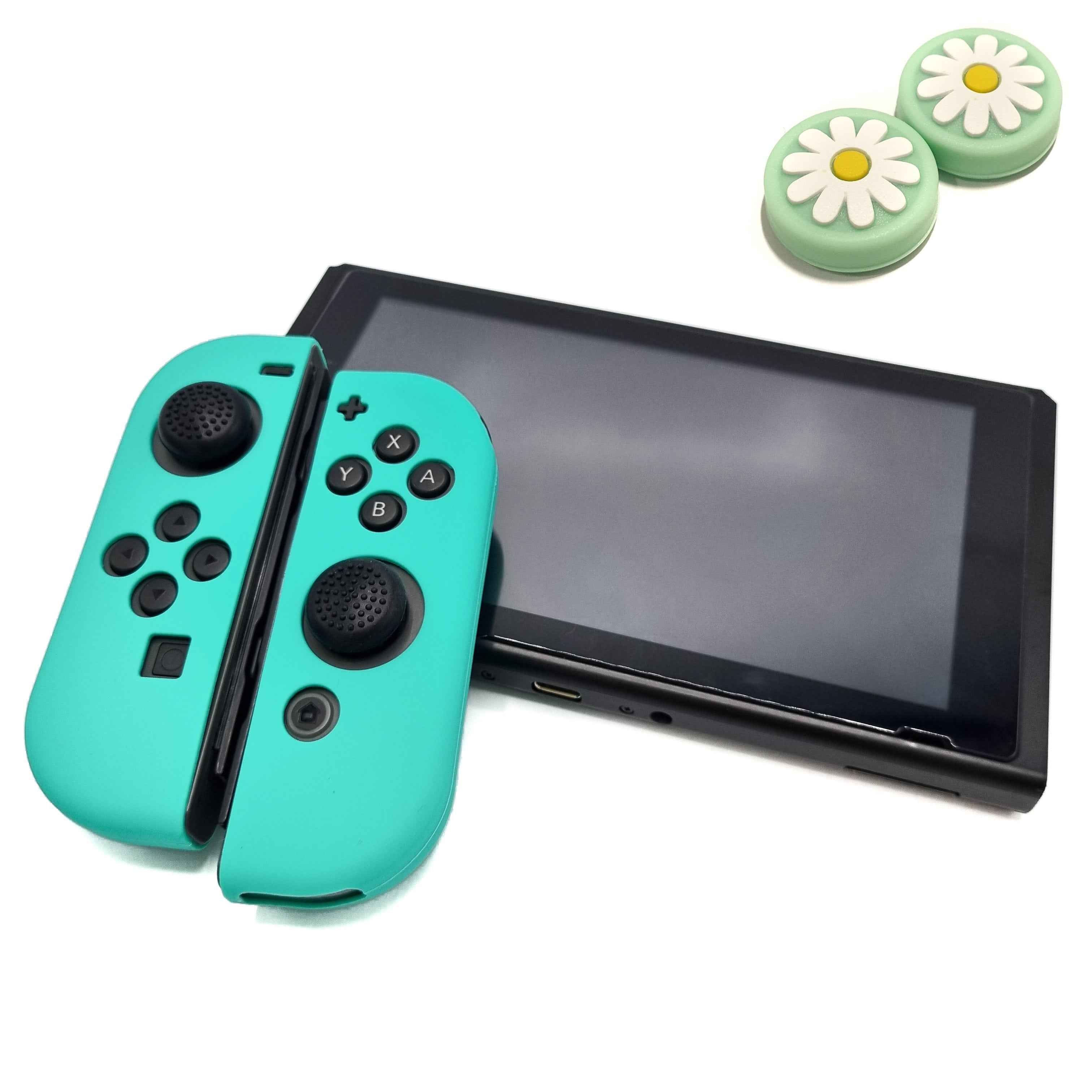 Hoesjes & Skins + Thumb Grips voor Nintendo Switch 1 - Performance Gaming Case - Soft Grip Covers - Anti-Slip Joy-Con Controller Accessoires - Cobalt Groen + Bloem Groen