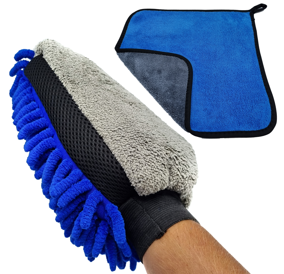 Auto Microvezel Schoonmaak Spons + Schoonmaak Doek - Autospons - Autodoek - Blauw Set