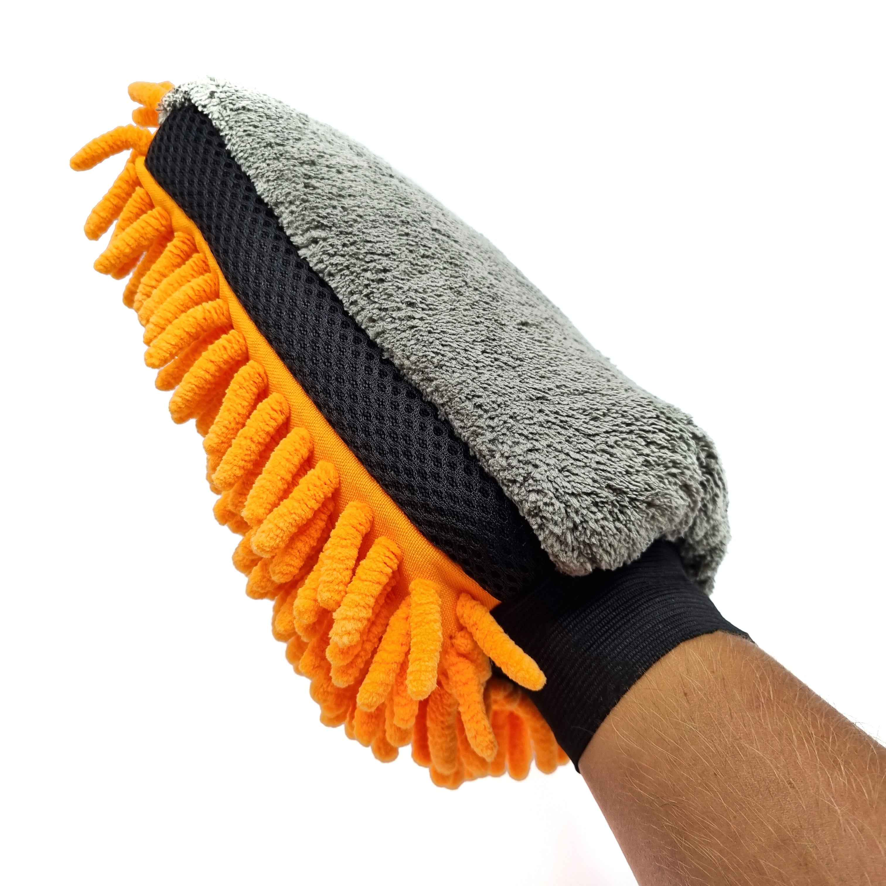 Auto Schoonmaak Spons - Autospons - Washandschoen - Schoonmaakspons Handschoen - Oranje