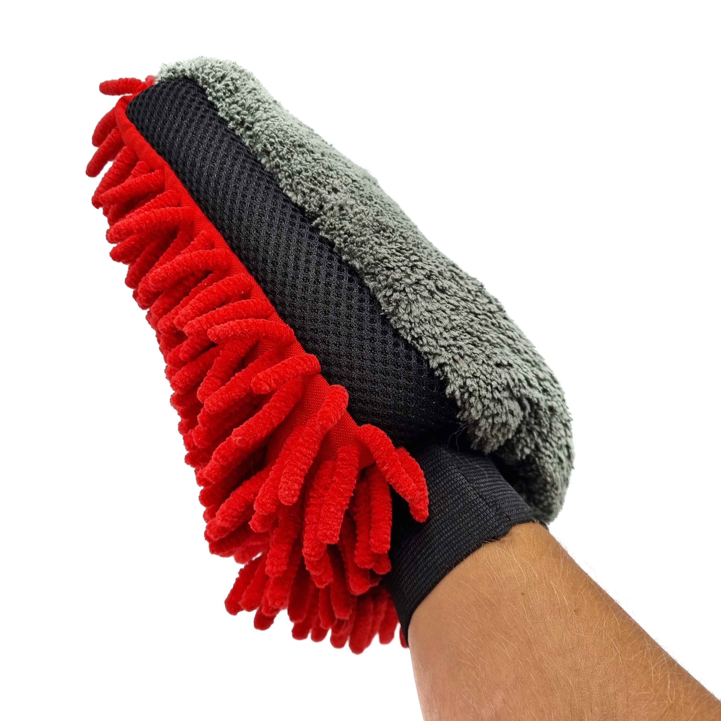 Auto Schoonmaak Spons - Autospons - Washandschoen - Schoonmaakspons Handschoen - Rood