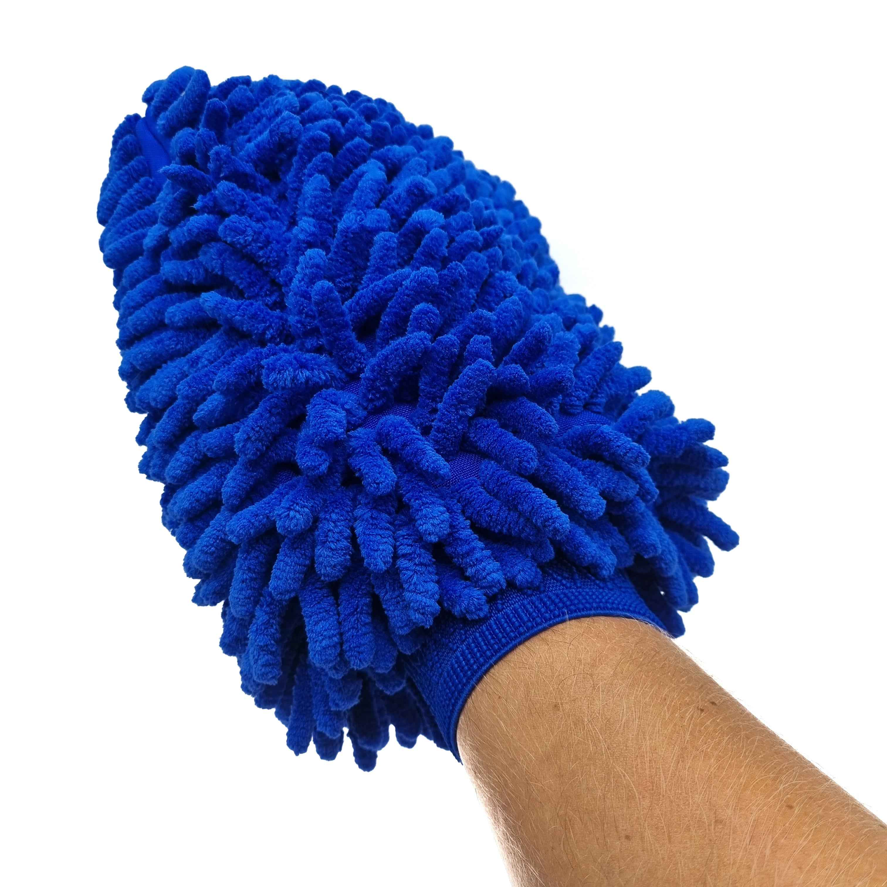 Auto Schoonmaak Spons - Autospons - Washandschoen - Schoonmaakspons Handschoen - 1 zijdig Blauw