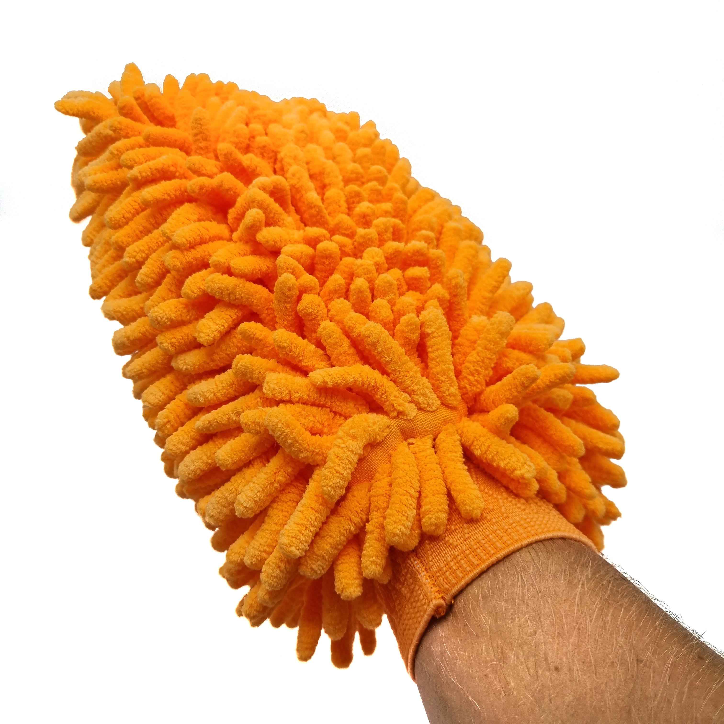 Auto Schoonmaak Spons - Autospons - Washandschoen - Schoonmaakspons Handschoen - 1 zijdig Oranje