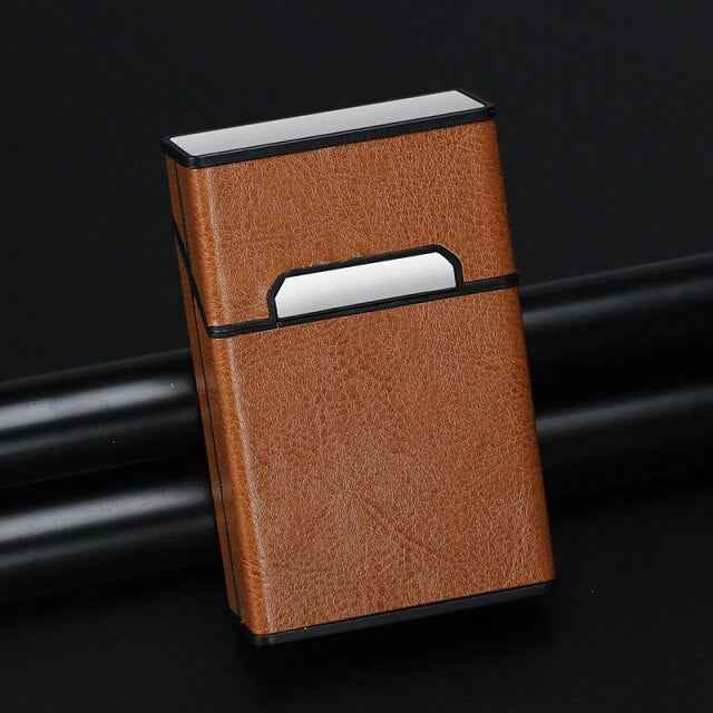 Sigarettenhouder - Opbergbox - Sigarettendoosje - Sigaretten opberg doos - Plastic Metaal Kunststof - Leerlook - Bruin