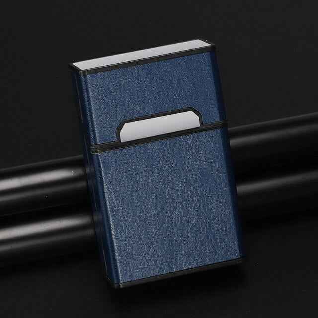 Sigarettenhouder - Opbergbox - Sigarettendoosje - Sigaretten opberg doos - Plastic Metaal Kunststof - Leerlook - Donkerblauw