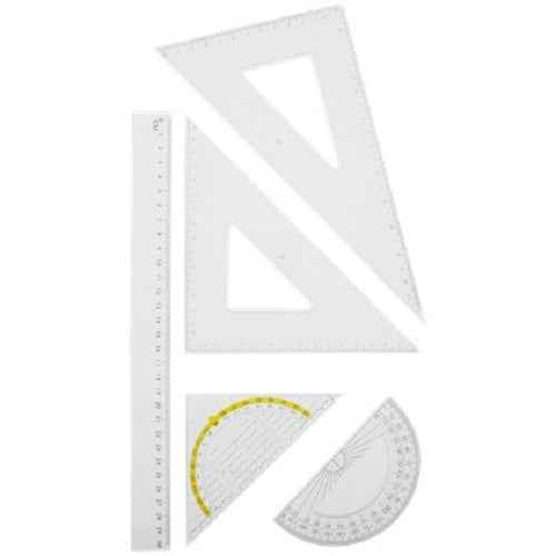 Schoolset - Geometische Set - Liniaal - Geodriehoek - Gradenboog - Set van 5 - Transparant