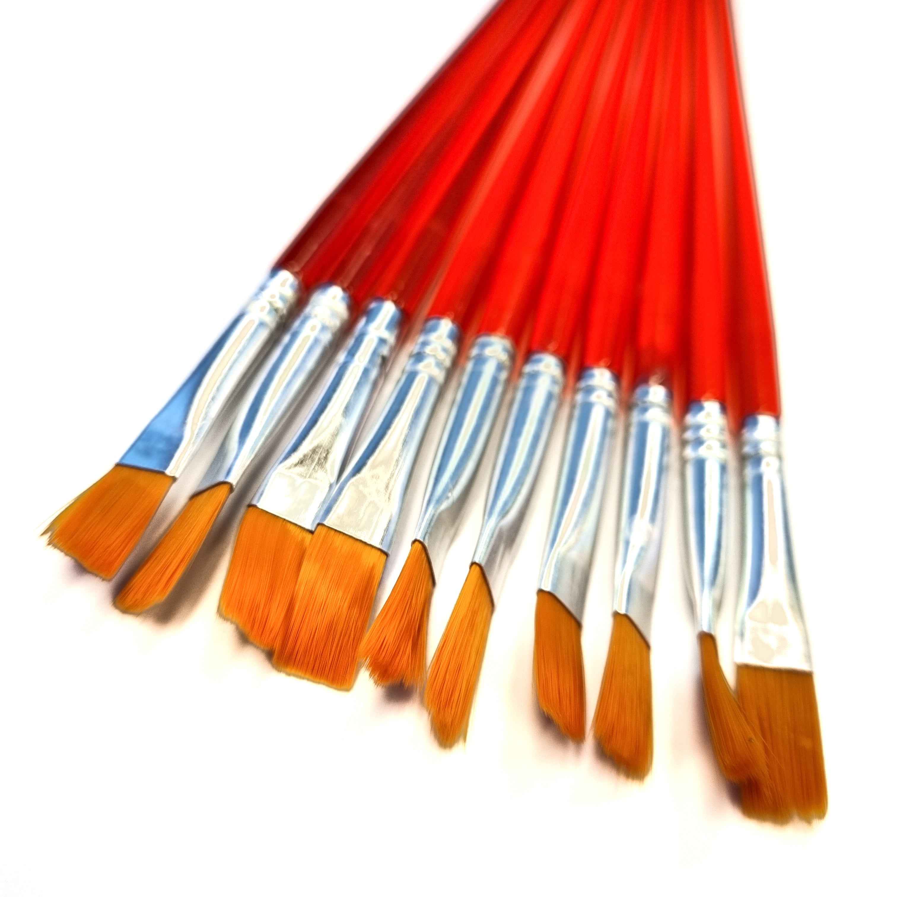 Verfkwasten - Set van 10 - Plat - Penselen - Kwastjes - Schilderen - Verven - Knutselen - Kwasten - Plat - Rood