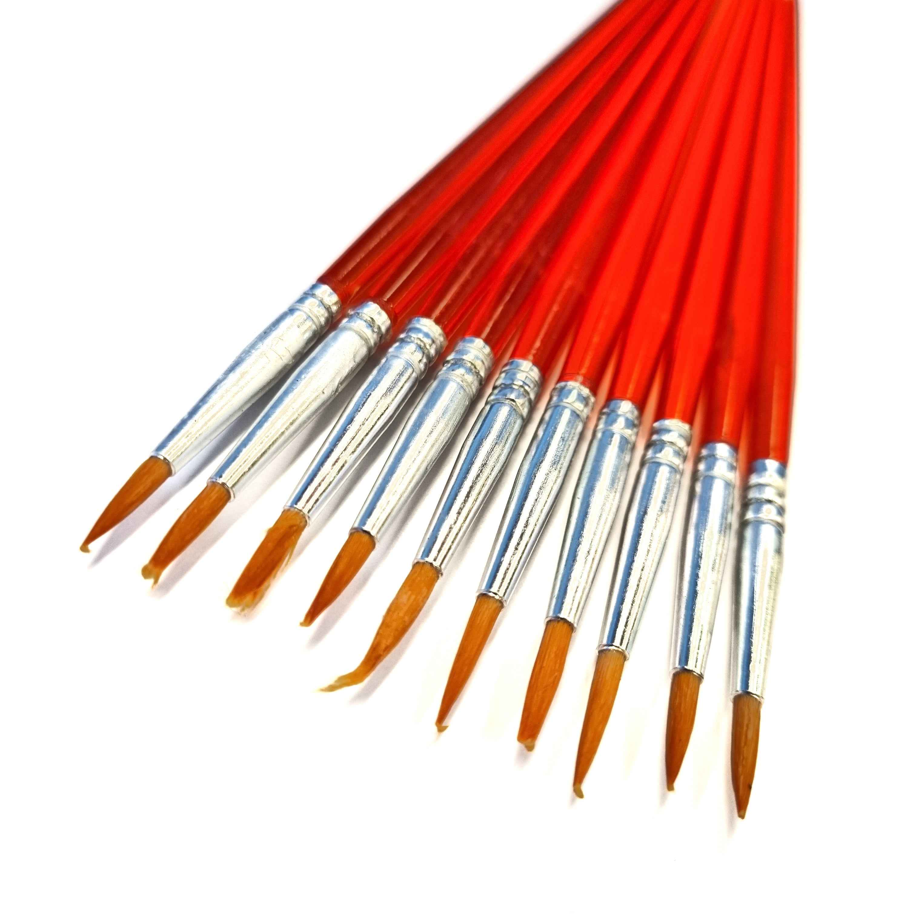 Verfkwasten - Set van 10 - Pointed - Penselen - Kwastjes - Schilderen - Verven - Knutselen - Kwasten - Pointed - Rood