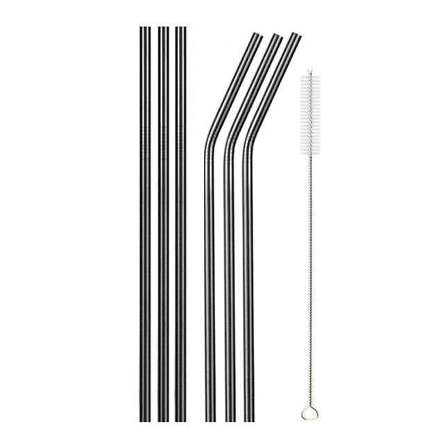 Metalen/RVS Rietjes - Metal Straws - Cocktails - Drankjes - Milieuvriendelijk & Duurzaam - Set van 6 rietjes + schoonmaak borstel - Zwart