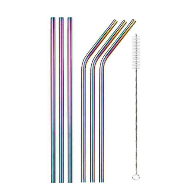Metalen/RVS Rietjes - Metal Straws - Cocktails - Drankjes - Milieuvriendelijk & Duurzaam - Set van 6 rietjes + schoonmaak borstel - Regenboog