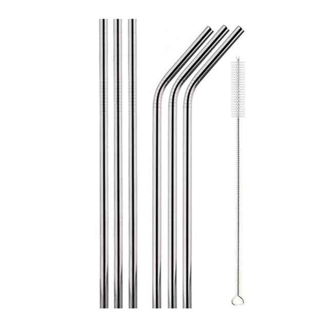 Metalen/RVS Rietjes - Metal Straws - Cocktails - Drankjes - Milieuvriendelijk & Duurzaam - Set van 6 rietjes + schoonmaak borstel - Zilver