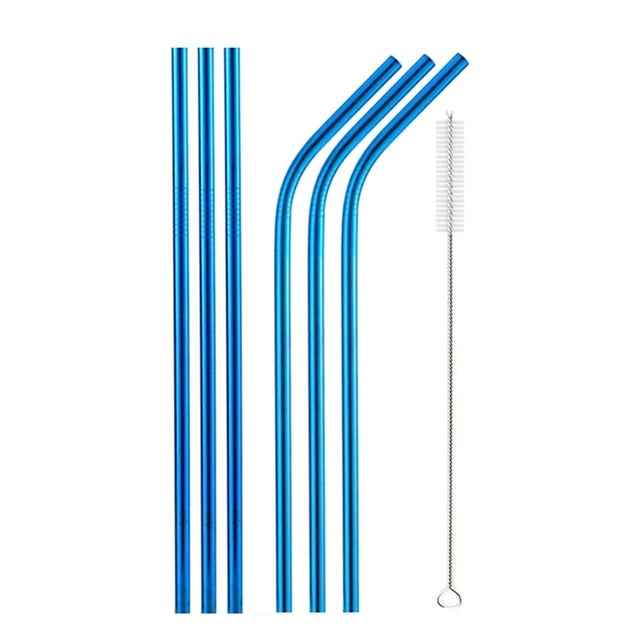 Metalen/RVS Rietjes - Metal Straws - Cocktails - Drankjes - Milieuvriendelijk & Duurzaam - Set van 6 rietjes + schoonmaak borstel - Blauw
