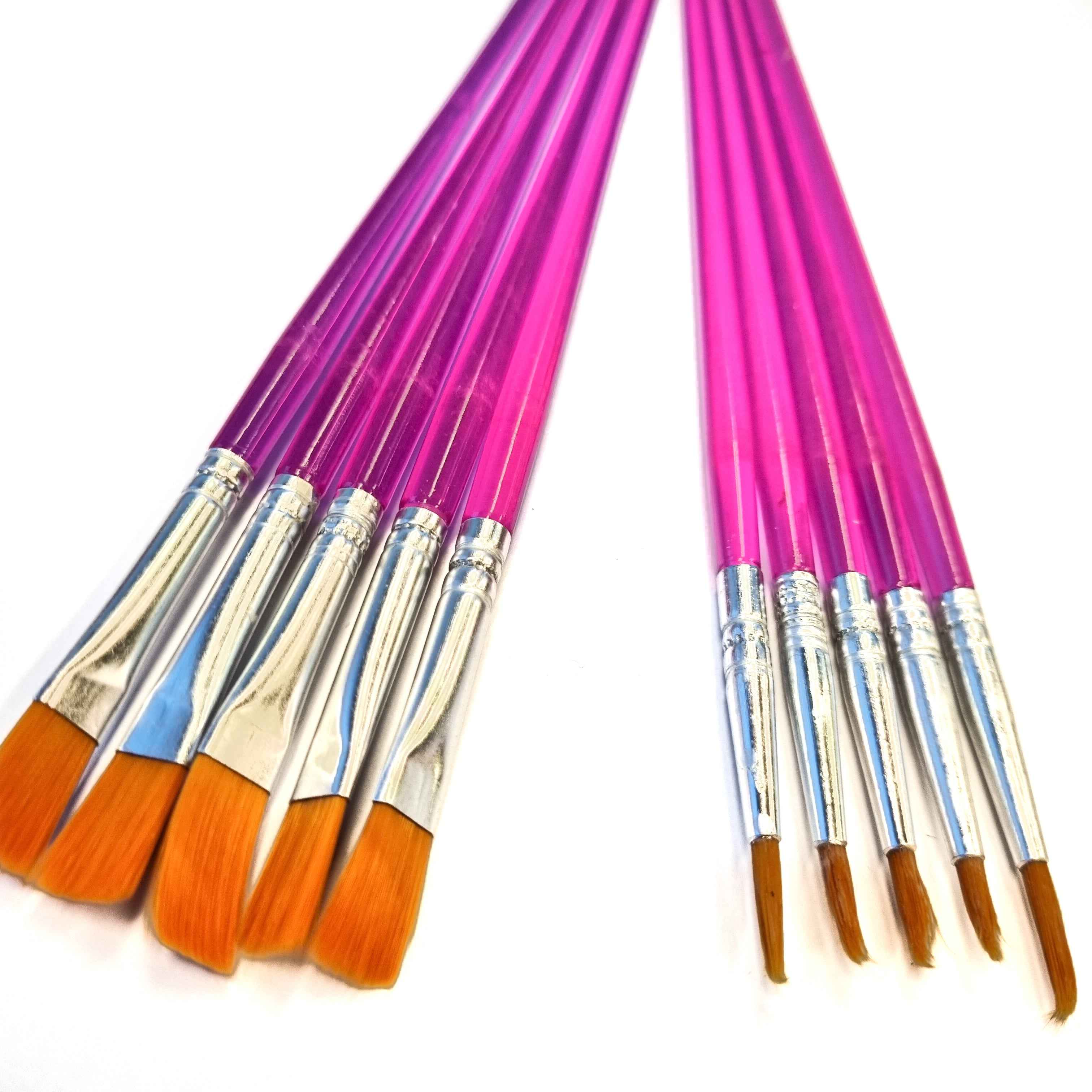 Verfkwasten - Set van 10 - Penselen - Kwastjes - Schilderen - Verven - Knutselen - Kwasten - Plat & Pointed - Roze