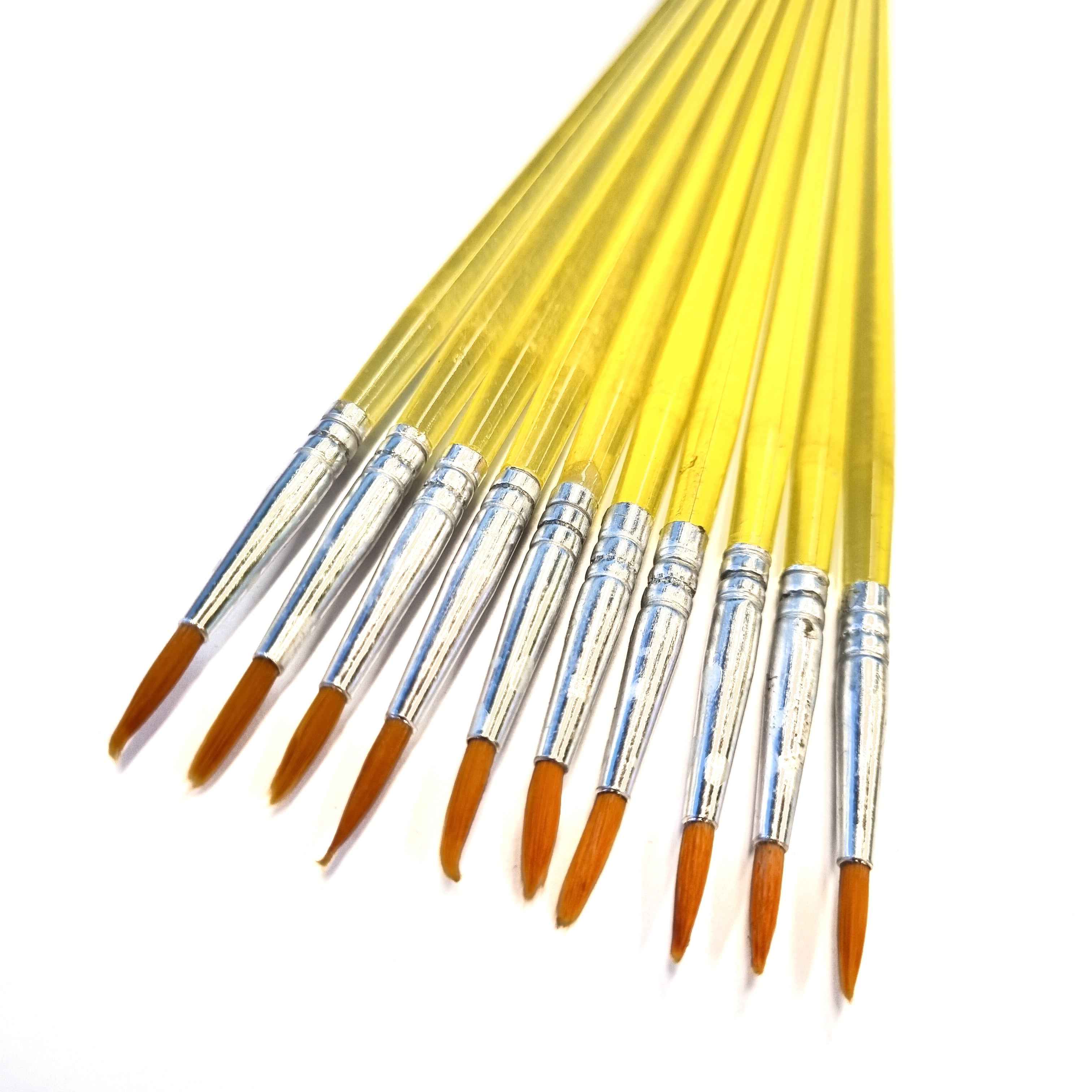 Verfkwasten - Set van 10 - Pointed - Penselen - Kwastjes - Schilderen - Verven - Knutselen - Kwasten - Pointed - Geel