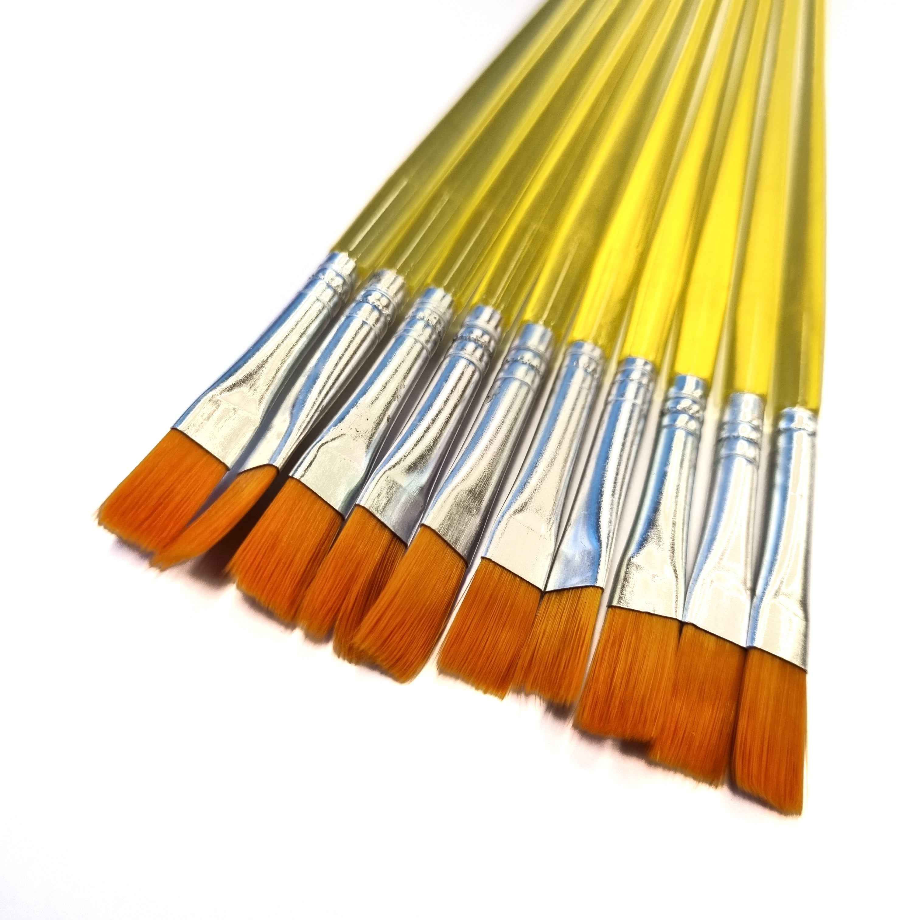 Verfkwasten - Set van 10 - Penselen - Kwastjes - Schilderen - Verven - Knutselen - Kwasten - Plat - Geel