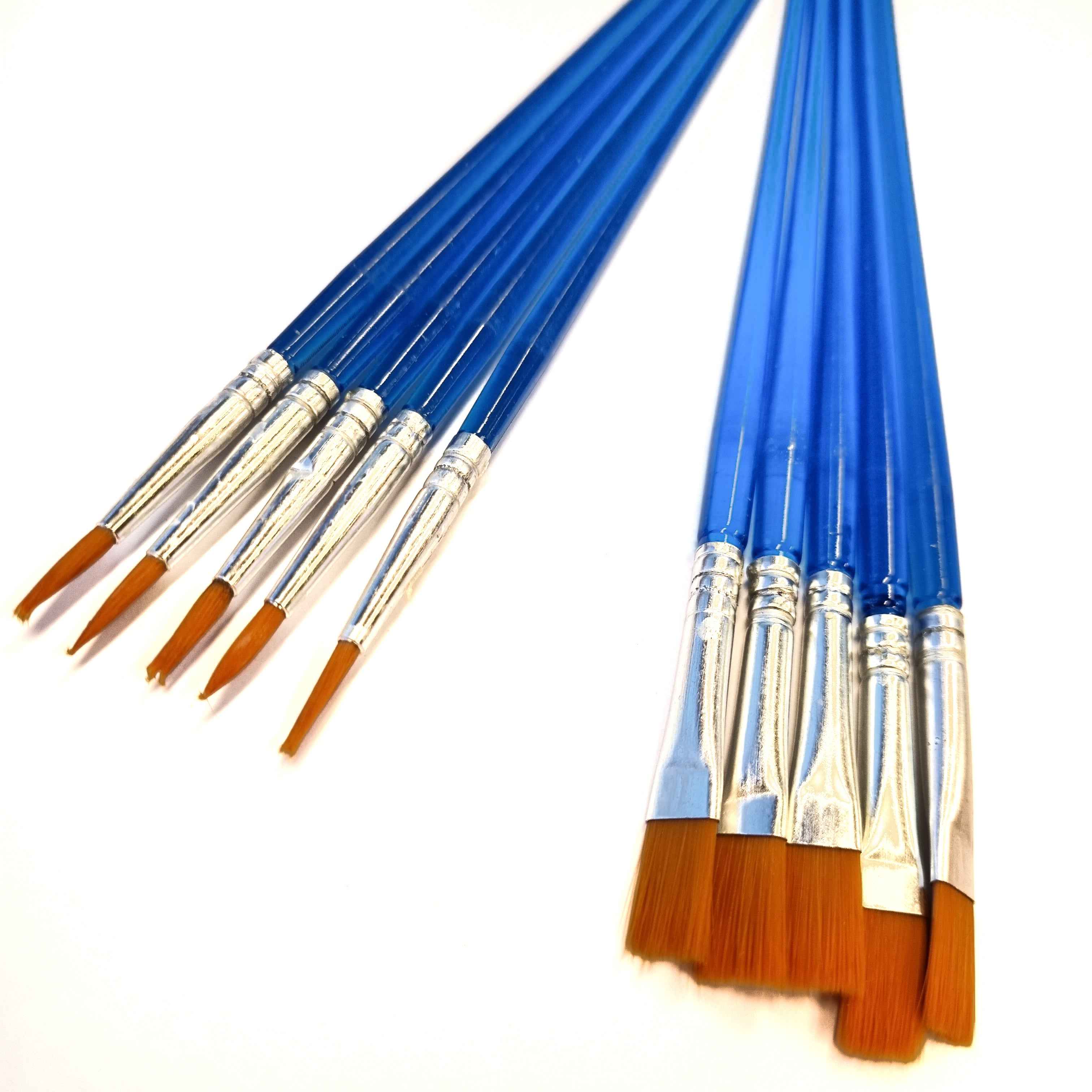 Verfkwasten - Set van 10 - Penselen - Kwastjes - Schilderen - Verven - Knutselen - Kwasten - Plat & Pointed - Blauw