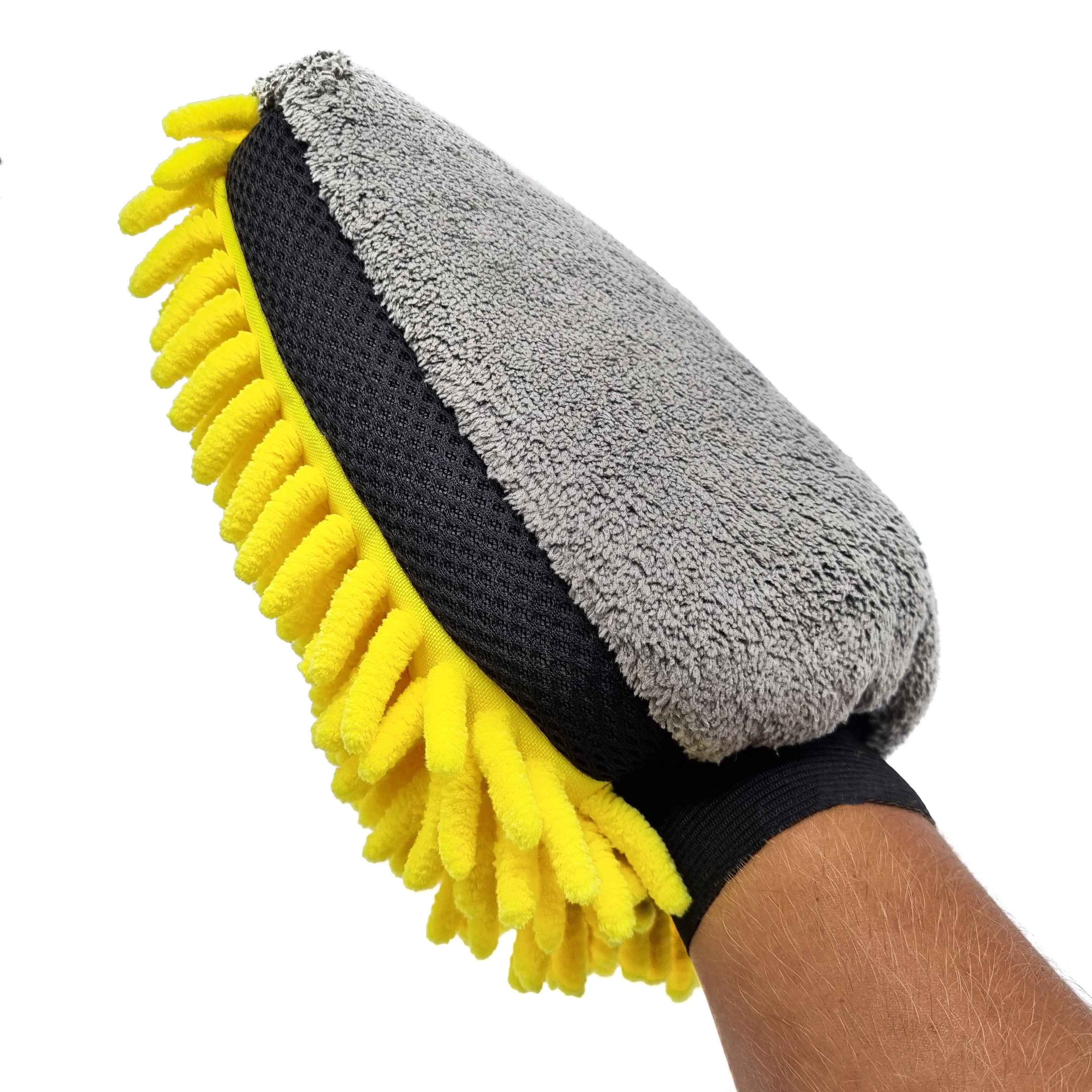 Auto Schoonmaak Spons - Autospons - Washandschoen - Schoonmaakspons Handschoen - Geel