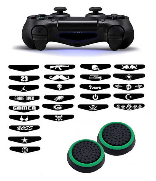 Gaming Thumbgrips | Performance Antislip Thumbsticks | Joystick Cap Thumb Grips | Accessoires geschikt voor Playstation 4 – PS4 & Playstation 3 - PS3 | Zwart/Groen + Willekeurige Sticker