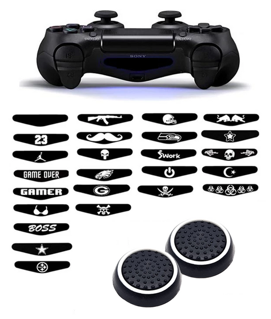 Gaming Thumbgrips | Performance Antislip Thumbsticks | Joystick Cap Thumb Grips | Accessoires geschikt voor Playstation 4 – PS4 & Playstation 3 - PS3 | Zwart/Wit + Willekeurige Sticker