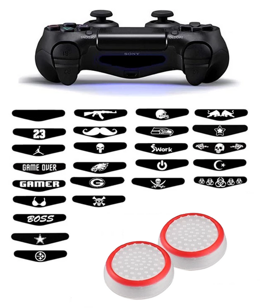 Gaming Thumbgrips | Performance Antislip Thumbsticks | Joystick Cap Thumb Grips | Accessoires geschikt voor Playstation 4 – PS4 & Playstation 3 - PS3 | Wit/Rood + Willekeurige Sticker