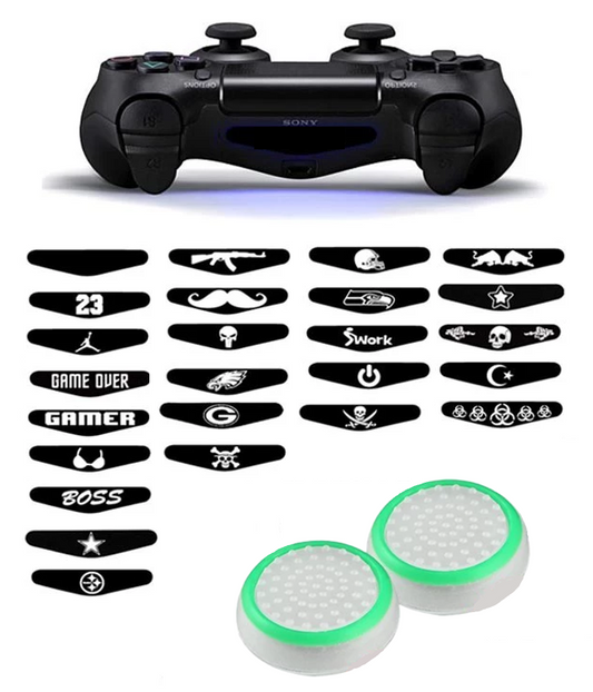 Gaming Thumbgrips | Performance Antislip Thumbsticks | Joystick Cap Thumb Grips | Accessoires geschikt voor Playstation 4 – PS4 & Playstation 3 - PS3 | Wit/Groen + Willekeurige Sticker