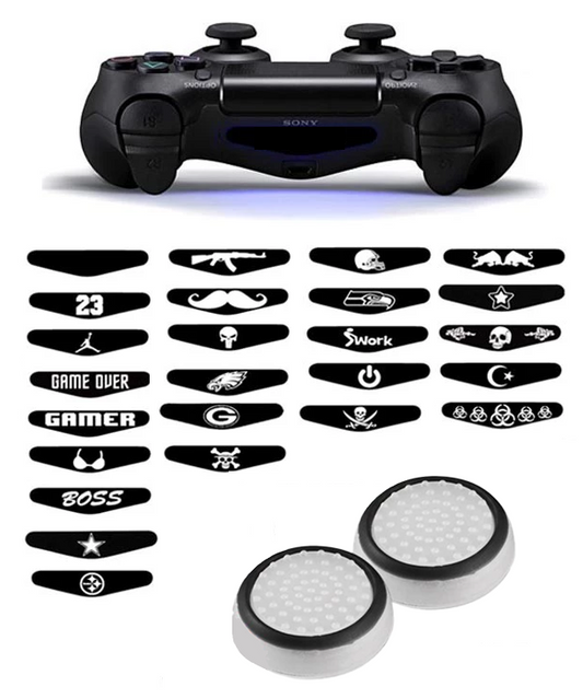 Gaming Thumbgrips | Performance Antislip Thumbsticks | Joystick Cap Thumb Grips | Accessoires geschikt voor Playstation 4 – PS4 & Playstation 3 - PS3 | Wit/Zwart + Willekeurige Sticker