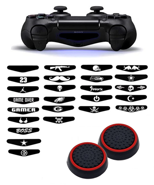 Gaming Thumbgrips | Performance Antislip Thumbsticks | Joystick Cap Thumb Grips | Accessoires geschikt voor Playstation 4 – PS4 & Playstation 3 - PS3 | Zwart/Rood + Willekeurige Sticker