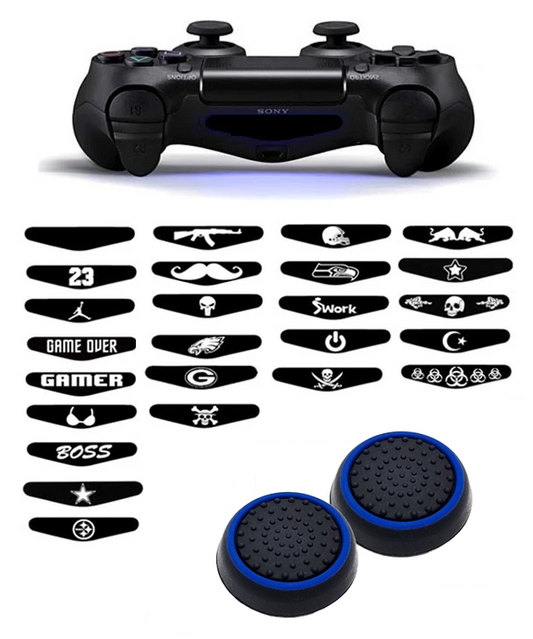 Gaming Thumbgrips | Performance Antislip Thumbsticks | Joystick Cap Thumb Grips | Accessoires geschikt voor Playstation 4 – PS4 & Playstation 3 - PS3 | Zwart/Blauw + Willekeurige Sticker