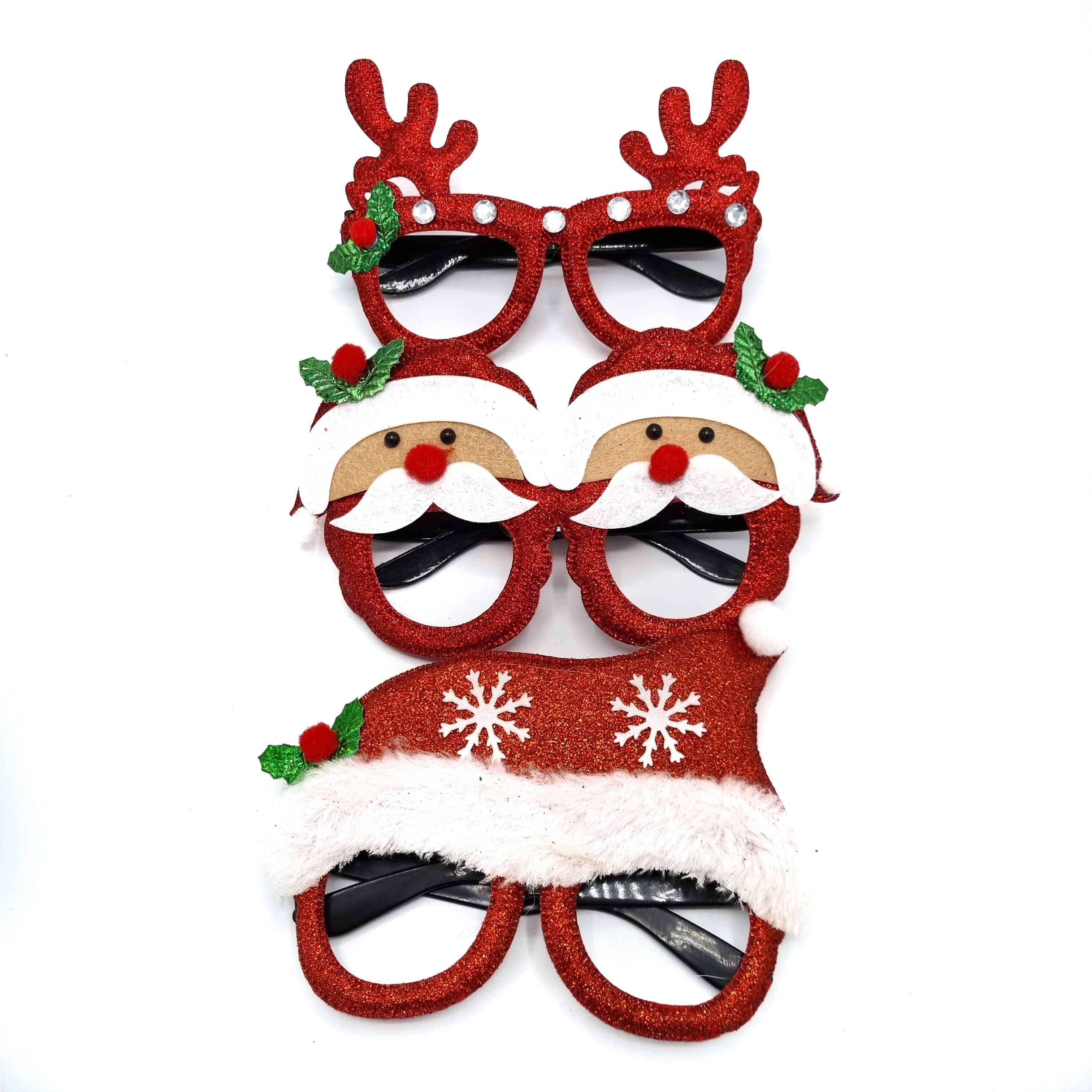 Brillen - Bril - Kerst - Kerstman - Kerstboom - Kerst - Kerstmis - Christmas - Xmas - Set van 3 - Kerstman Rendier Kerstmuts Rood