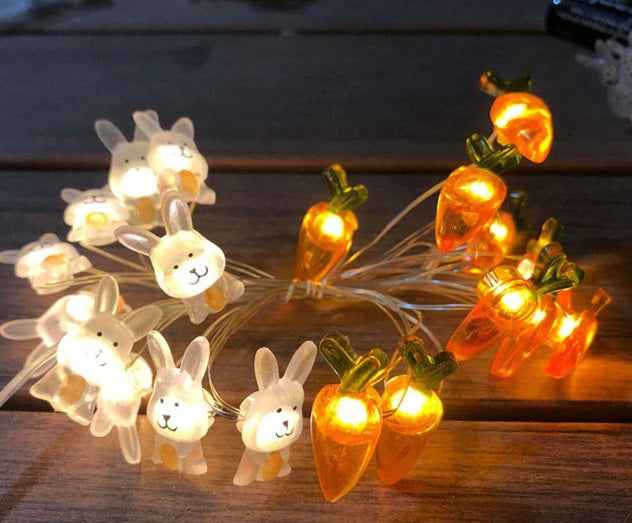 Pasen - Easter - Paashaas - Verlichting - Paasverlichting - Lichtslang met 20 Lampjes - Rabbits & Roots - Konijnen & Wortels