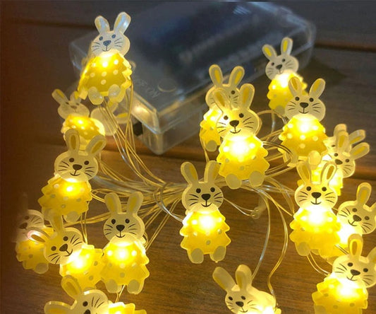 Pasen | Easter | Paashaas | Verlichting | Paasverlichting | Lichtslang met 20 Lampjes | Rabbits | Konijnen Geel