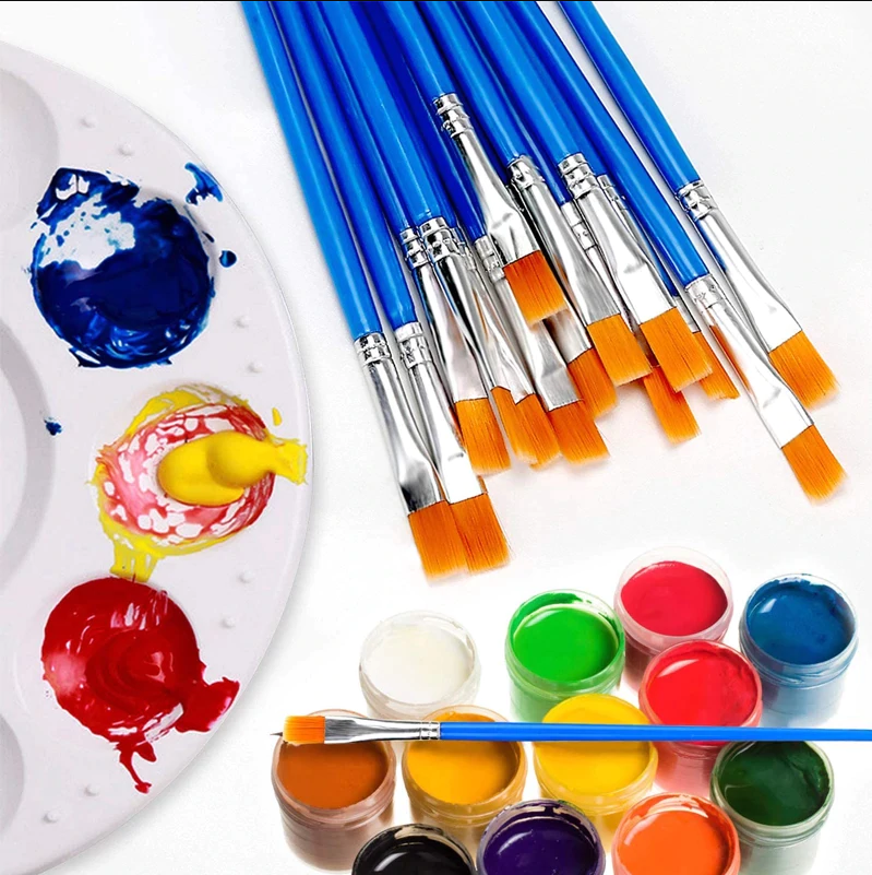 Verfkwasten - Set van 10 - Plat - Penselen - Kwastjes - Schilderen - Verven - Knutselen - Kwasten - Plat - Blauw