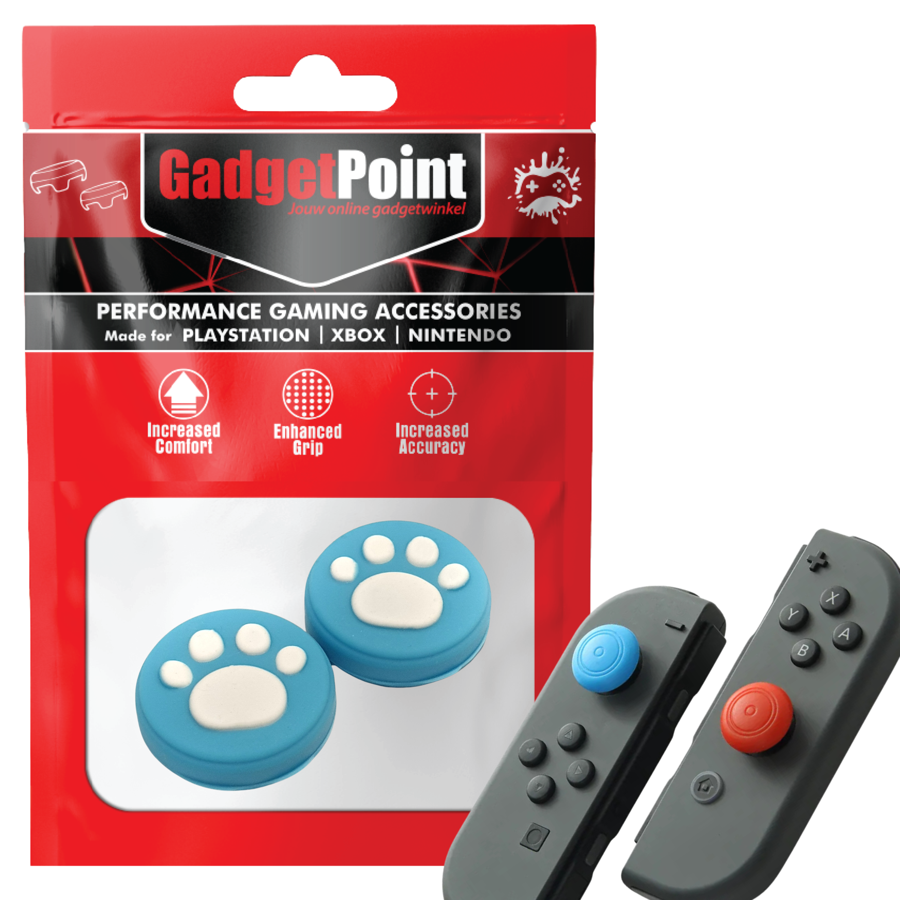 Gaming Thumb Grips | Performance Anti-slip Thumbsticks | Joystick Cap Thumb Grips | Paws - Blue with White | Accessories suitable for Nintendo Switch Joy-Con Controllers