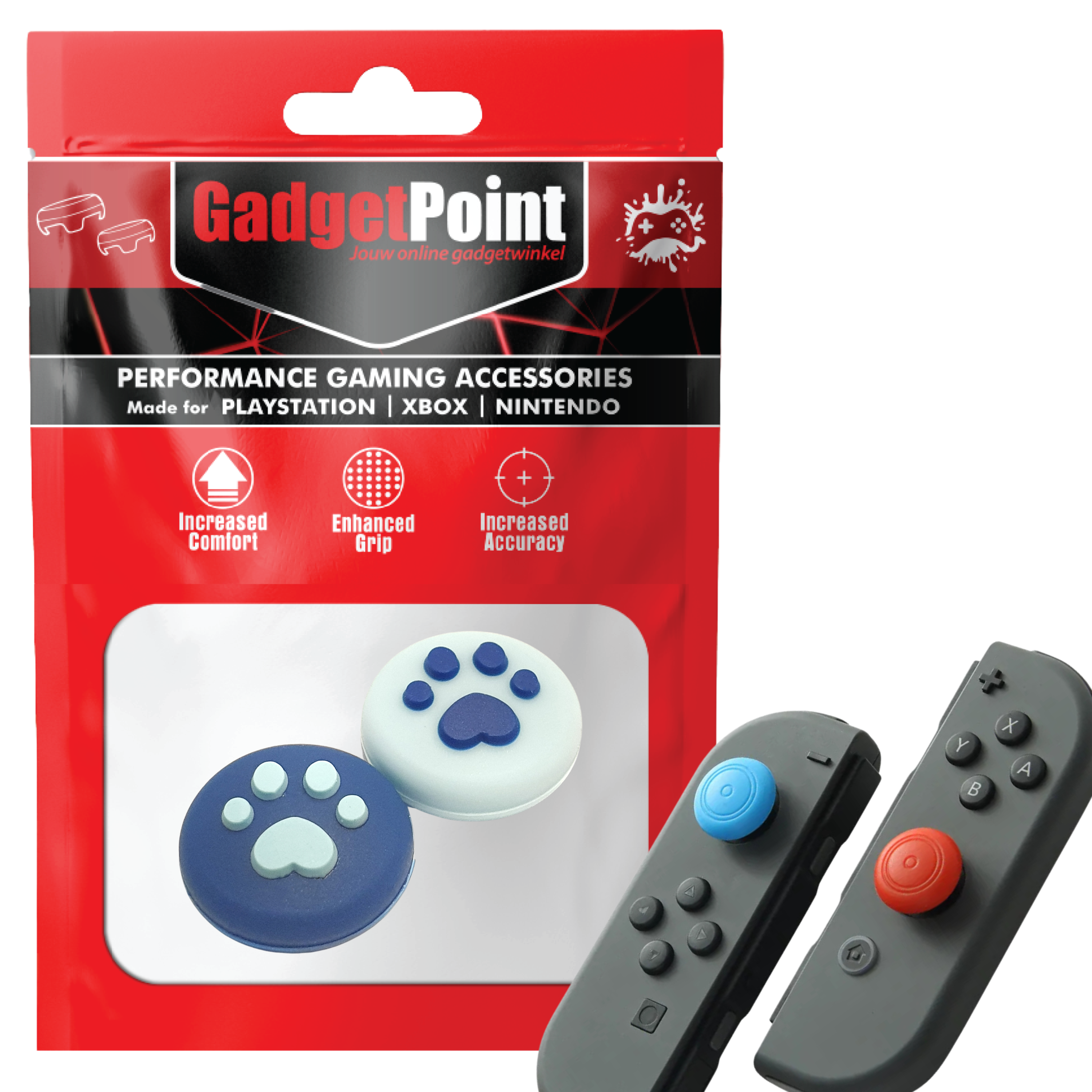 Gaming Thumb Grips | Performance Thumbsticks | Accessoires geschikt voor Nintendo Switch Joy-Con Controller(s) | Thumbgrips | Pootjes - Blauw/Lichtblauw
