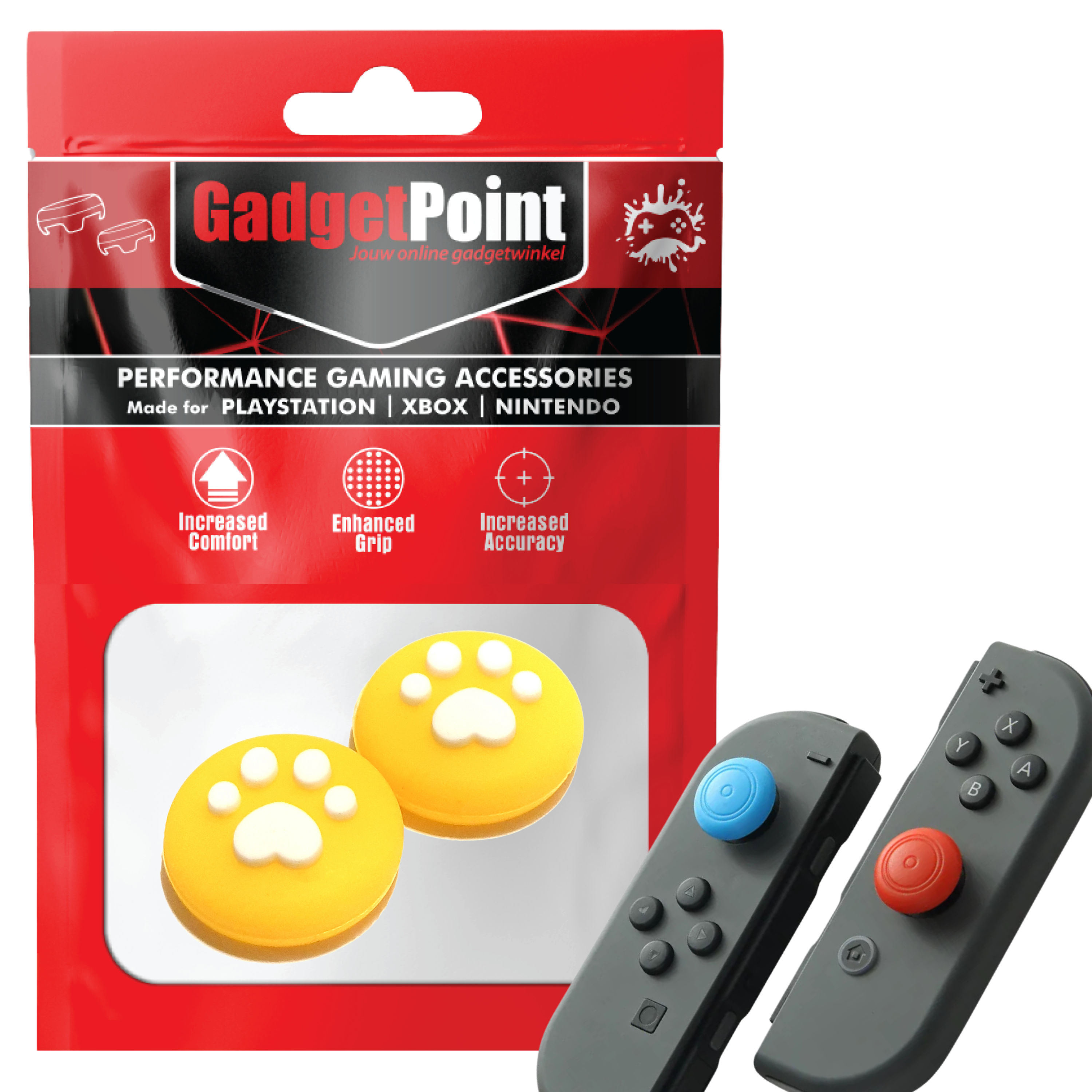 Gaming Thumb Grips | Performance Anti-slip Thumbsticks | Joystick Cap Thumb Grips | Paws - Yellow with White | Accessories suitable for Nintendo Switch Joy-Con Controllers