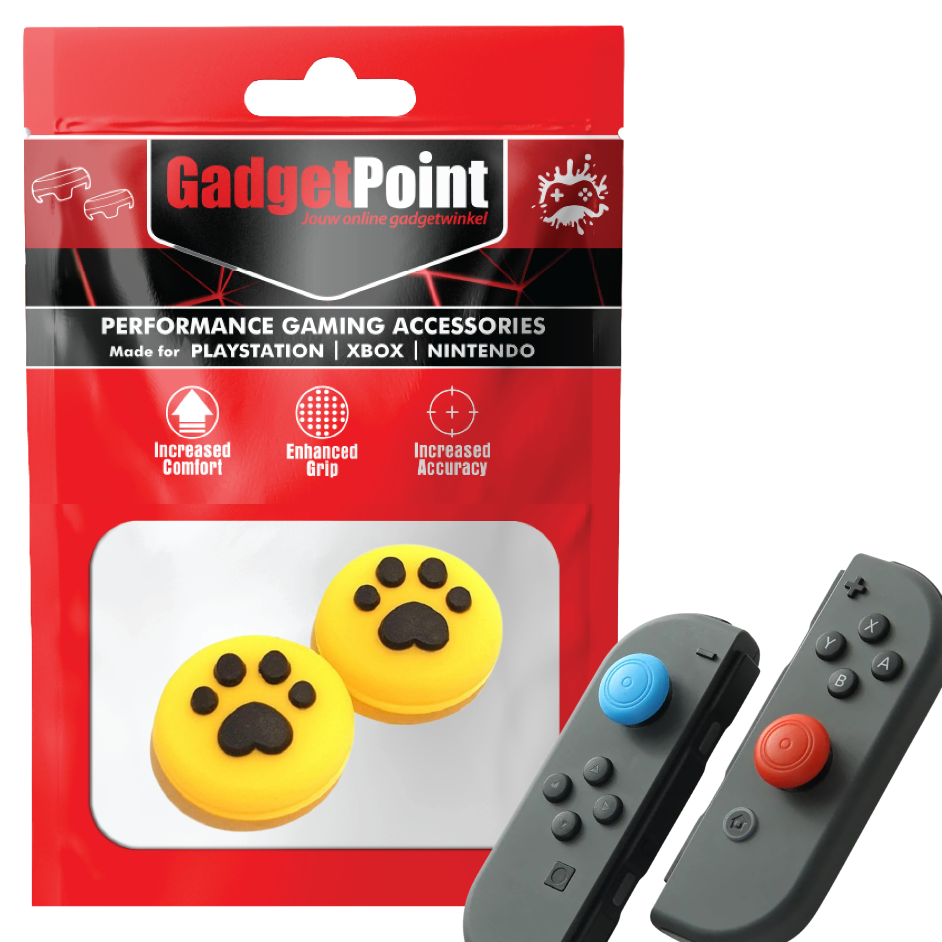 Gaming Thumb Grips | Performance Anti-slip Thumbsticks | Joystick Cap Thumb Grips | Paws - Yellow with Black | Accessories suitable for Nintendo Switch Joy-Con Controllers