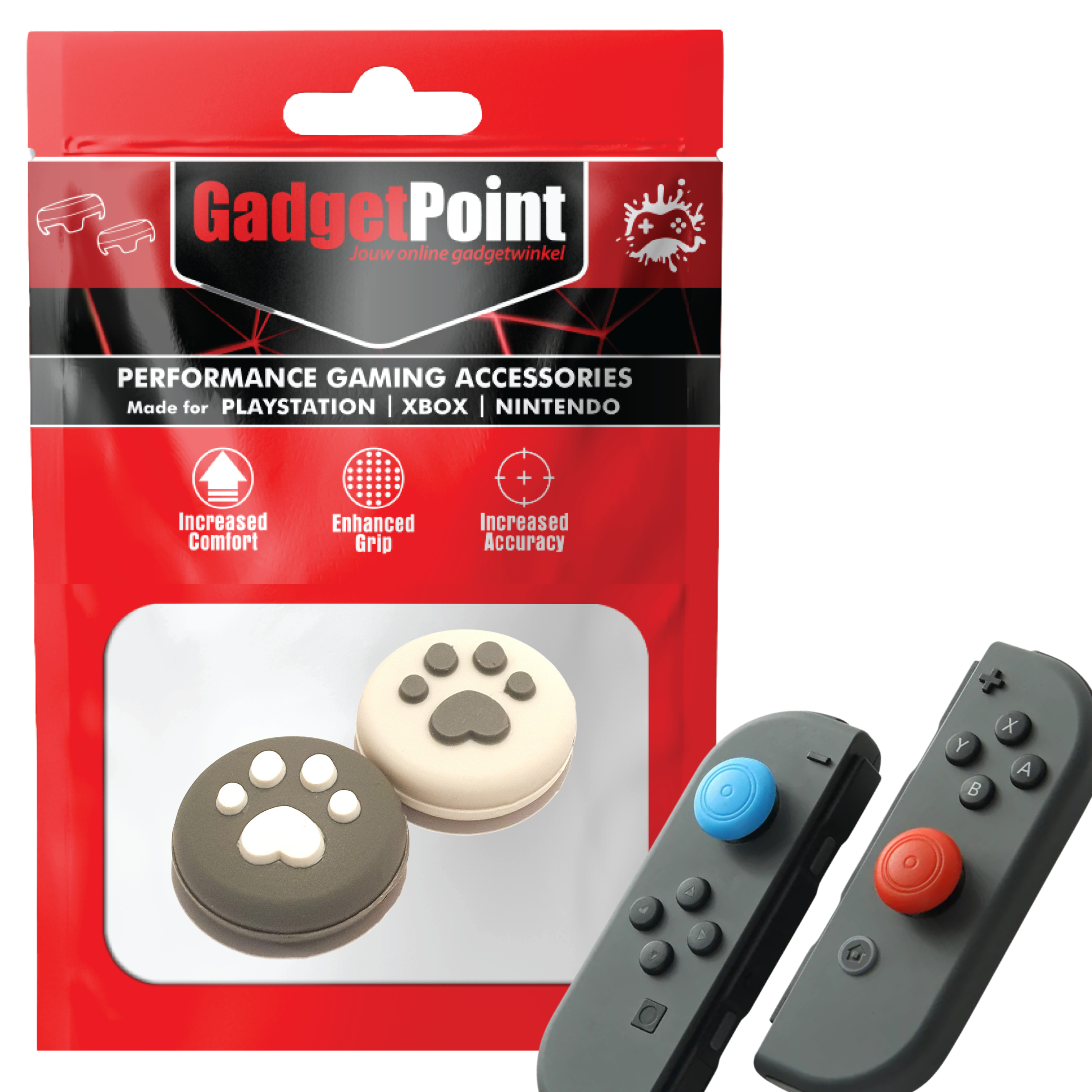 Gaming Thumb Grips | Performance Thumbsticks | Accessoires geschikt voor Nintendo Switch Joy-Con Controller(s) | Thumbgrips | Pootjes - Grijs/Wit