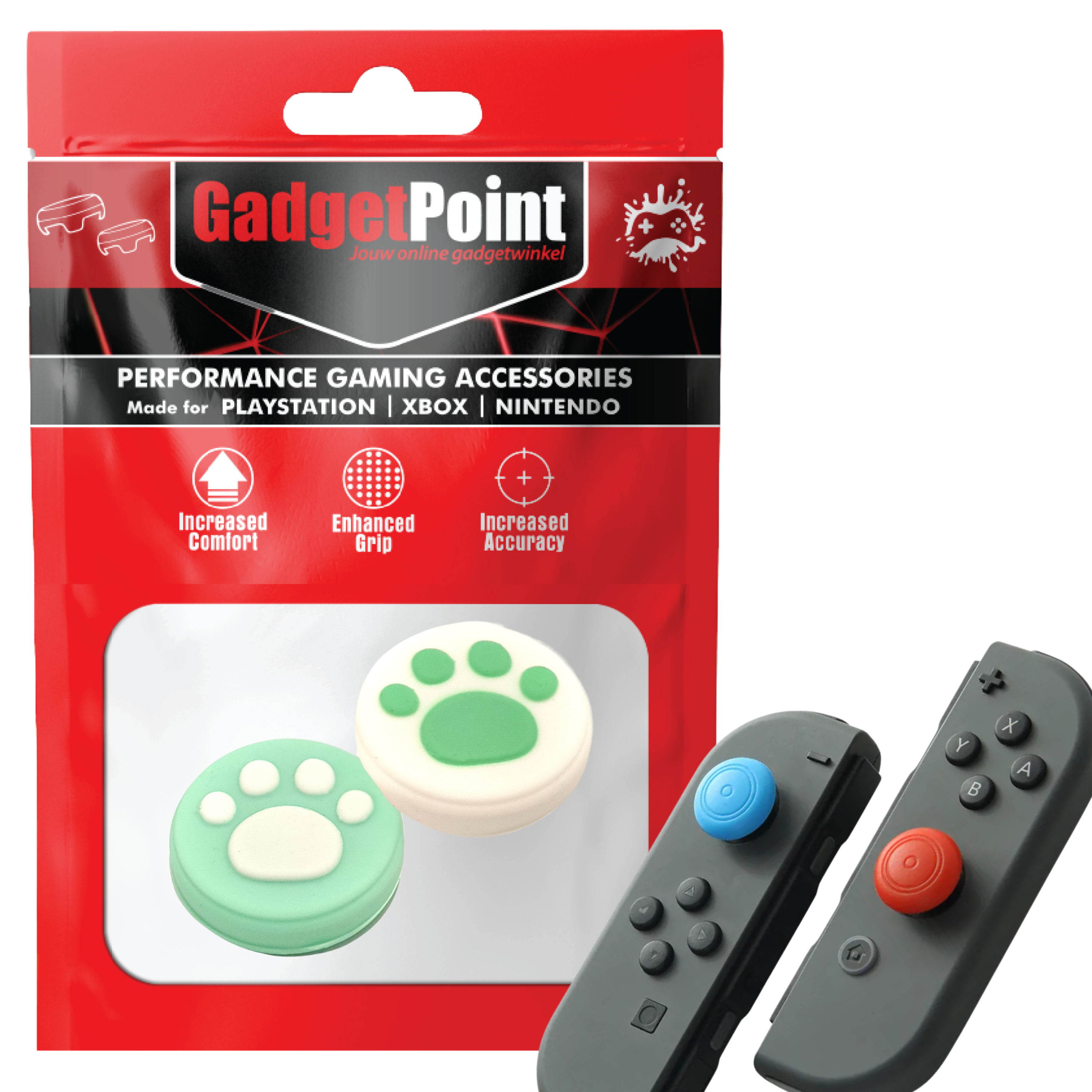 Gaming Thumb Grips | Performance Thumbsticks | Accessoires geschikt voor Nintendo Switch Joy-Con Controller(s) | Thumbgrips | Pootjes - Groen/Wit