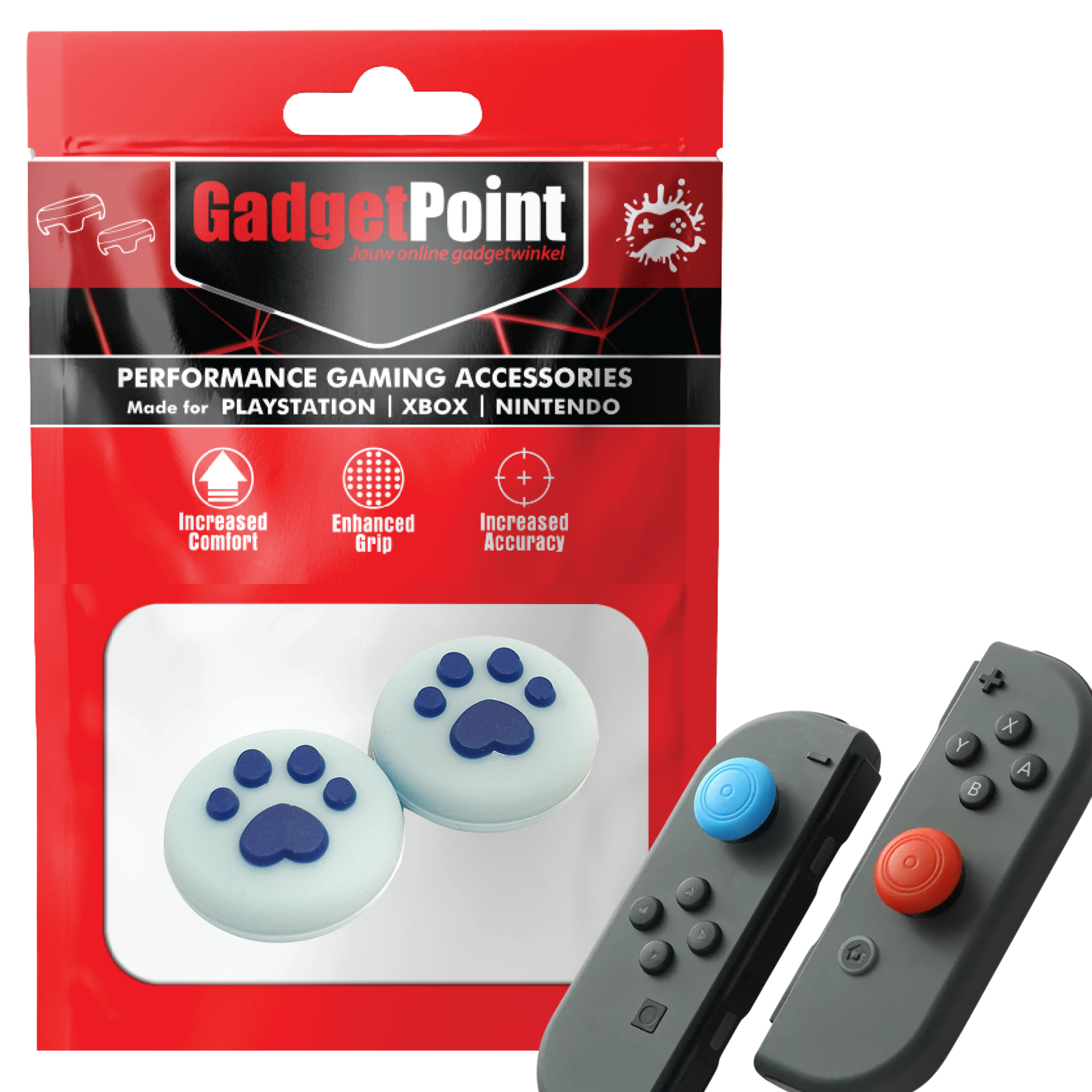 Gaming Thumb Grips | Performance Anti-slip Thumbsticks | Joystick Cap Thumb Grips | Paws - Light Blue with Blue | Accessories suitable for Nintendo Switch Joy-Con Controllers