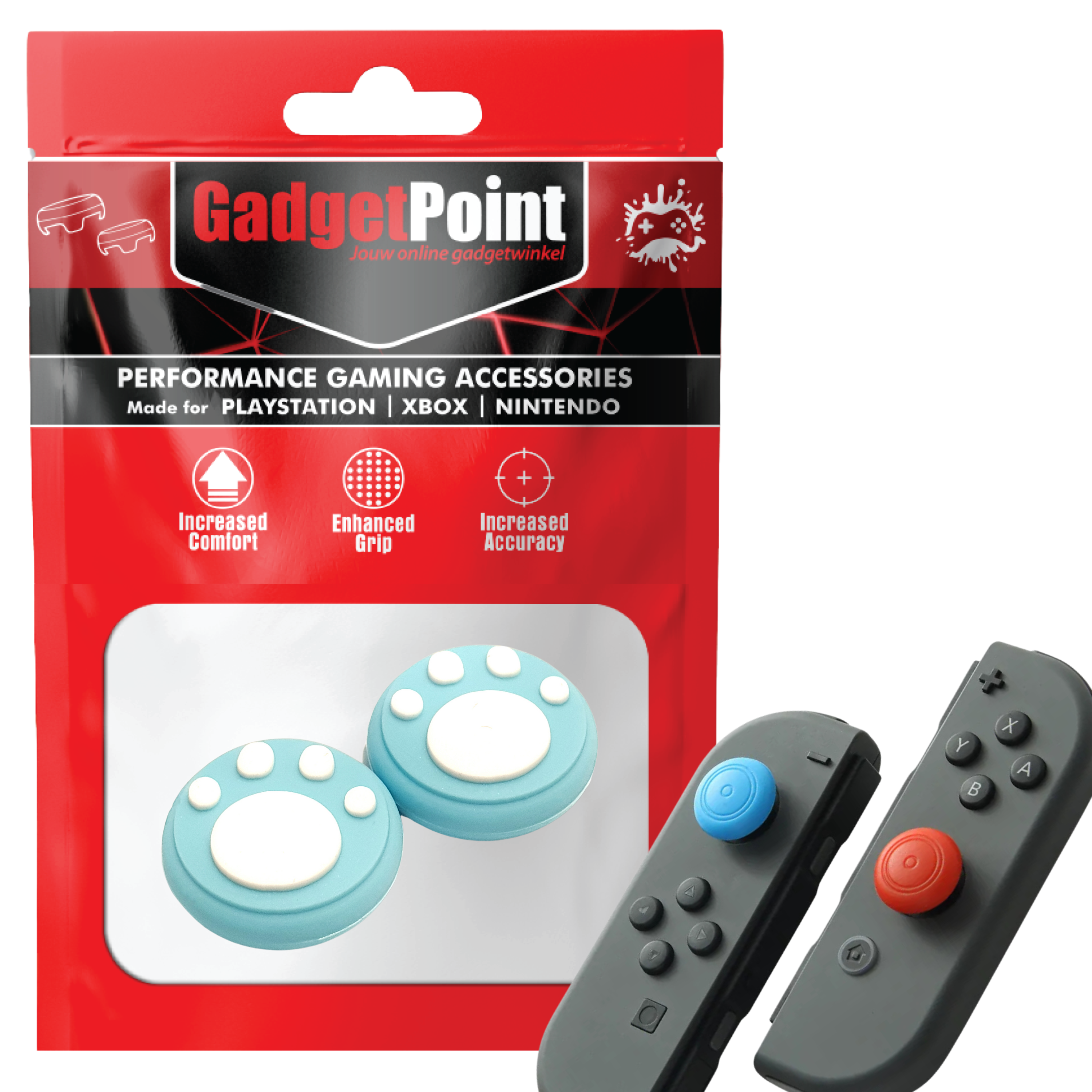 Gaming Thumb Grips | Performance Anti-slip Thumbsticks | Joystick Cap Thumb Grips | Paws - Light Blue with White | Accessories suitable for Nintendo Switch Joy-Con Controllers